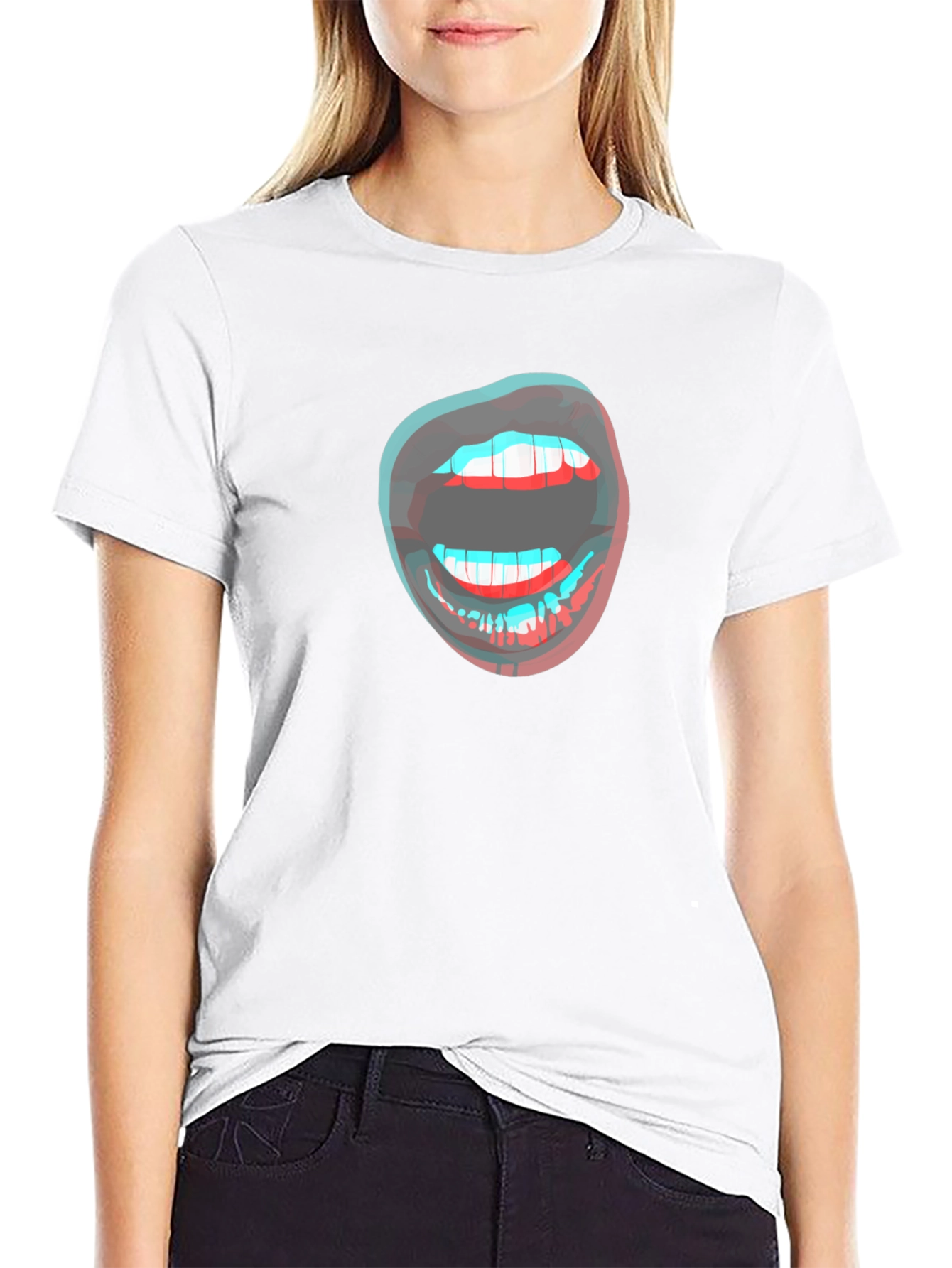 3D Lips Graphic Black T-Shirt