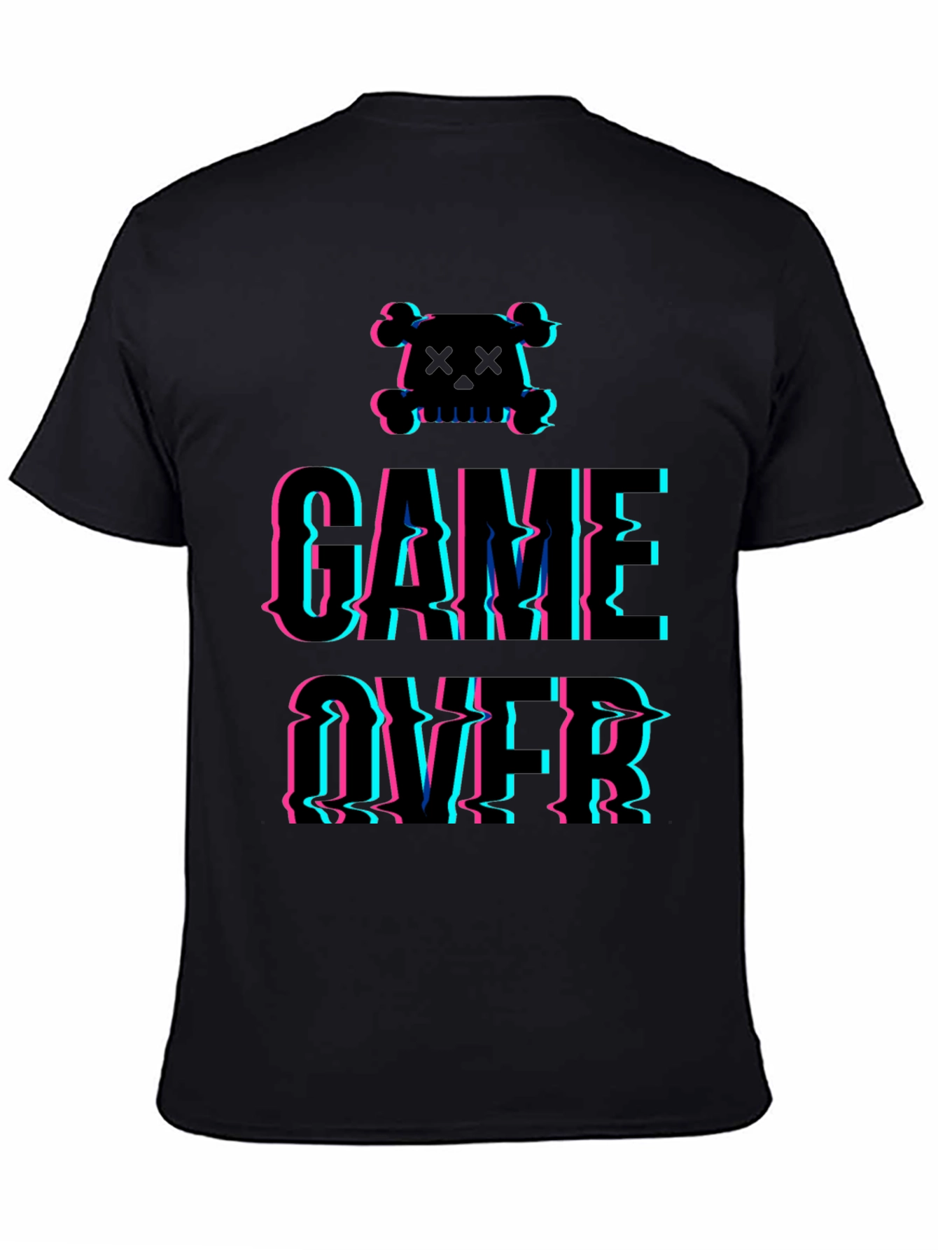 Game Over Glitch Graphic T-Shirt - Skull Design