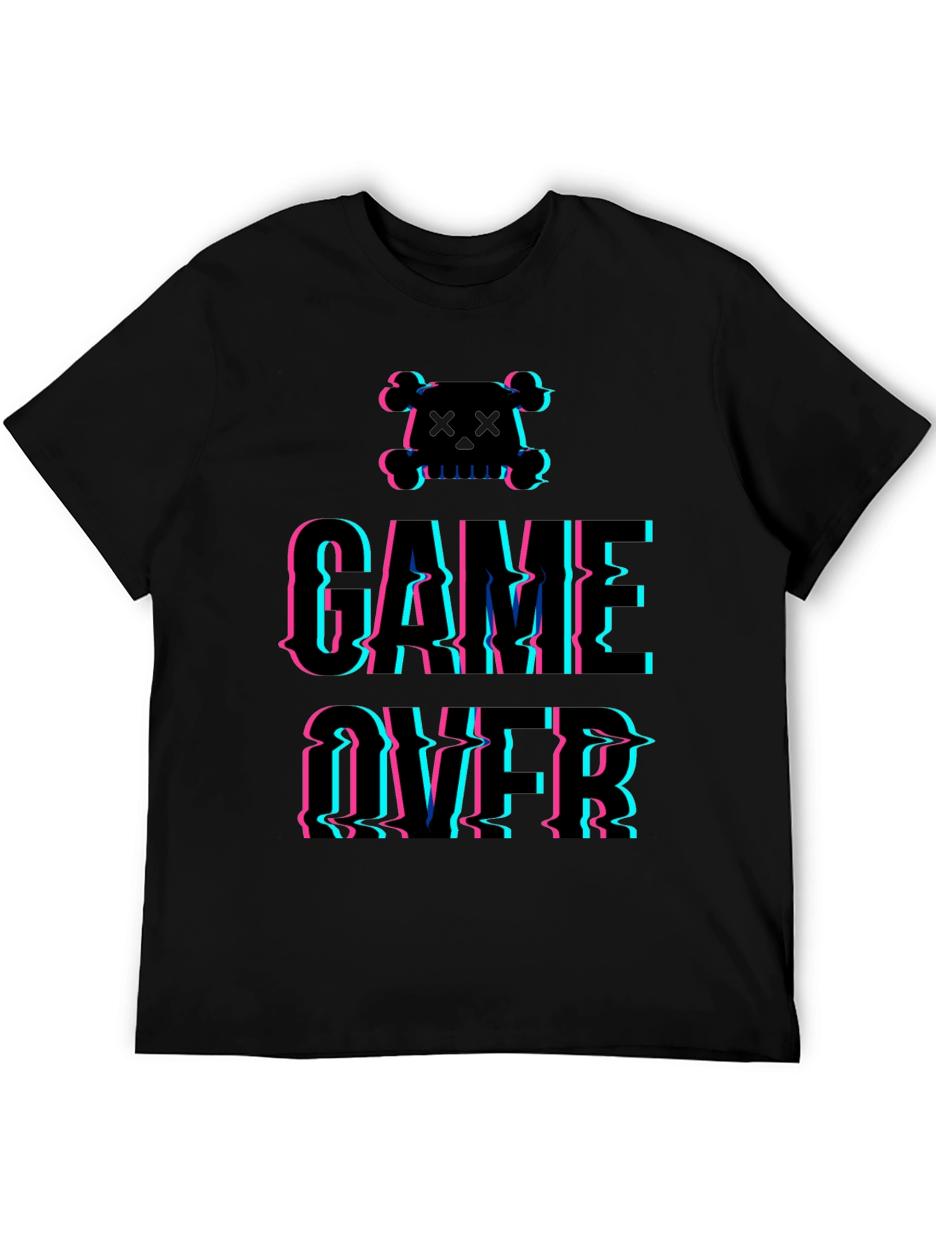 Game Over Glitch Graphic T-Shirt - Skull Design