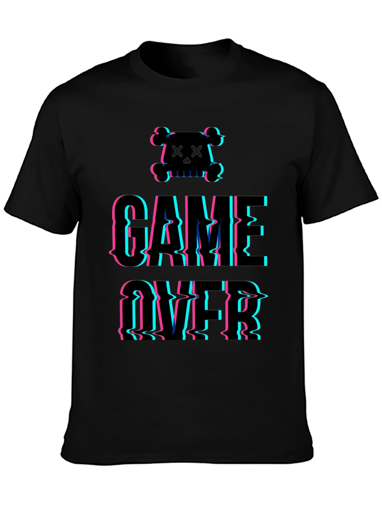 Game Over Glitch Graphic T-Shirt - Skull Design