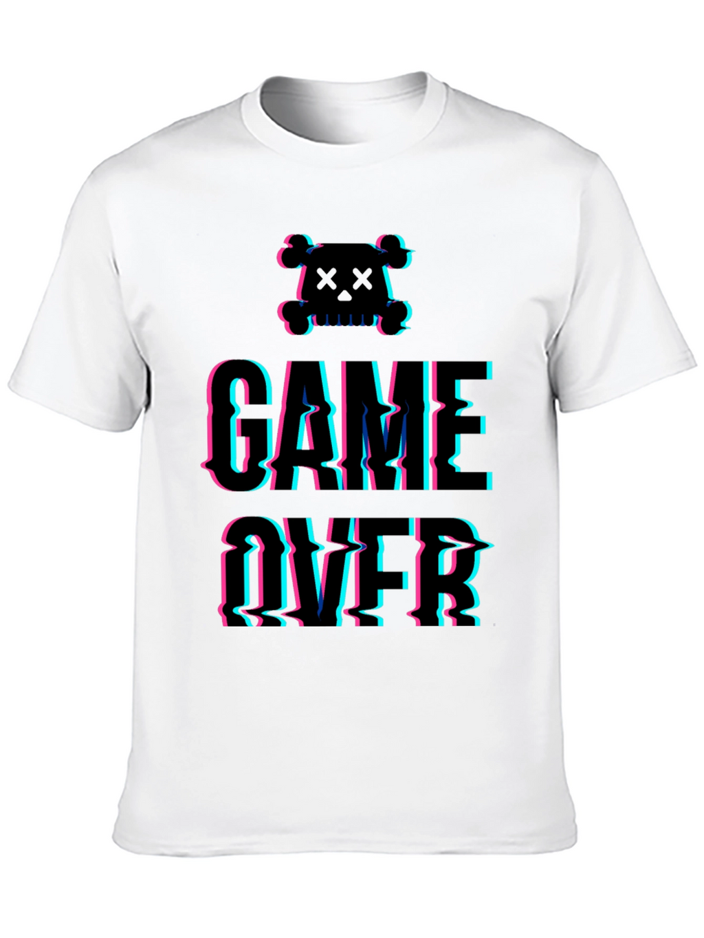 Game Over Glitch Graphic T-Shirt - Skull Design