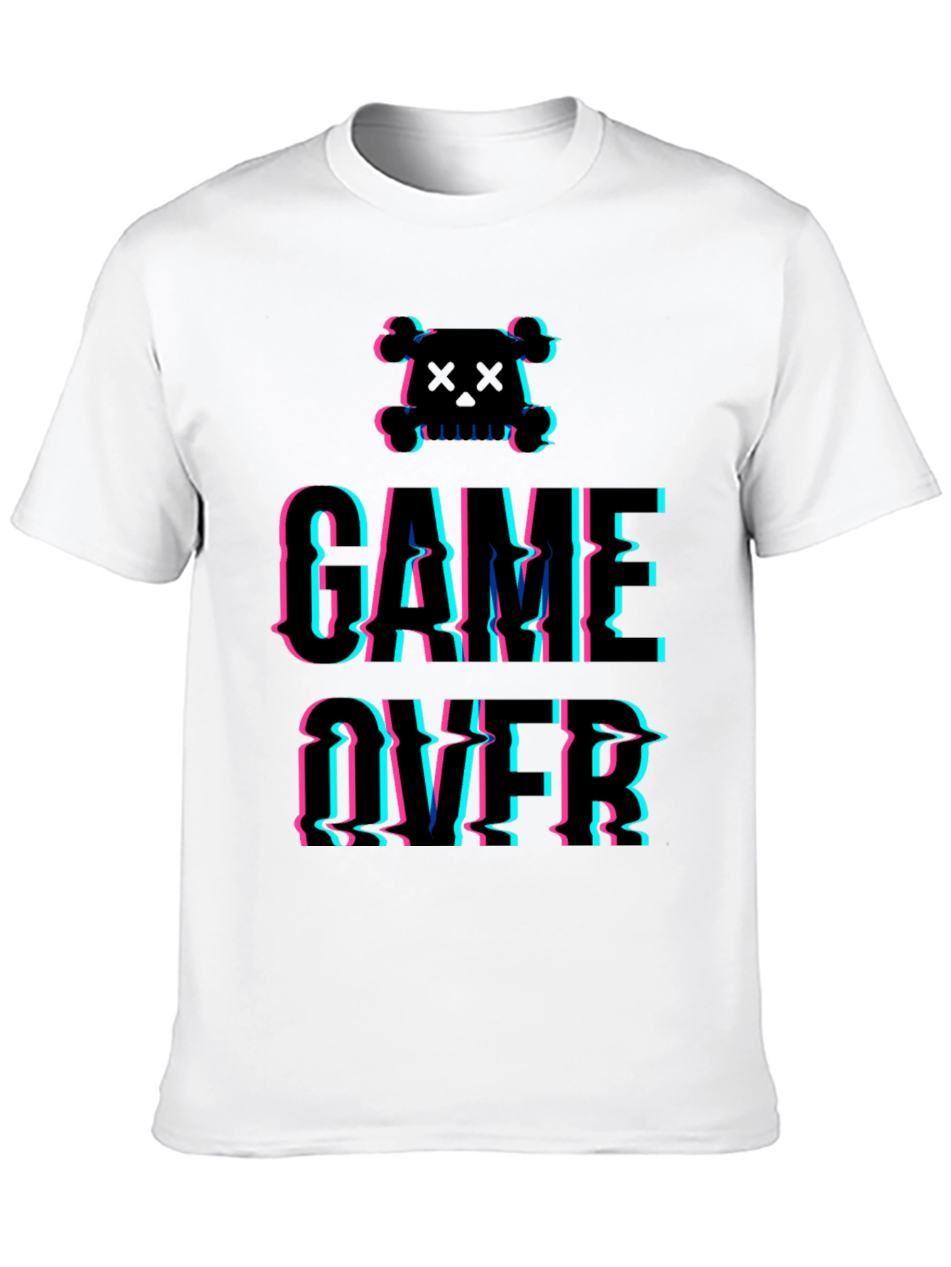 Game Over Glitch Graphic T-Shirt - Skull Design