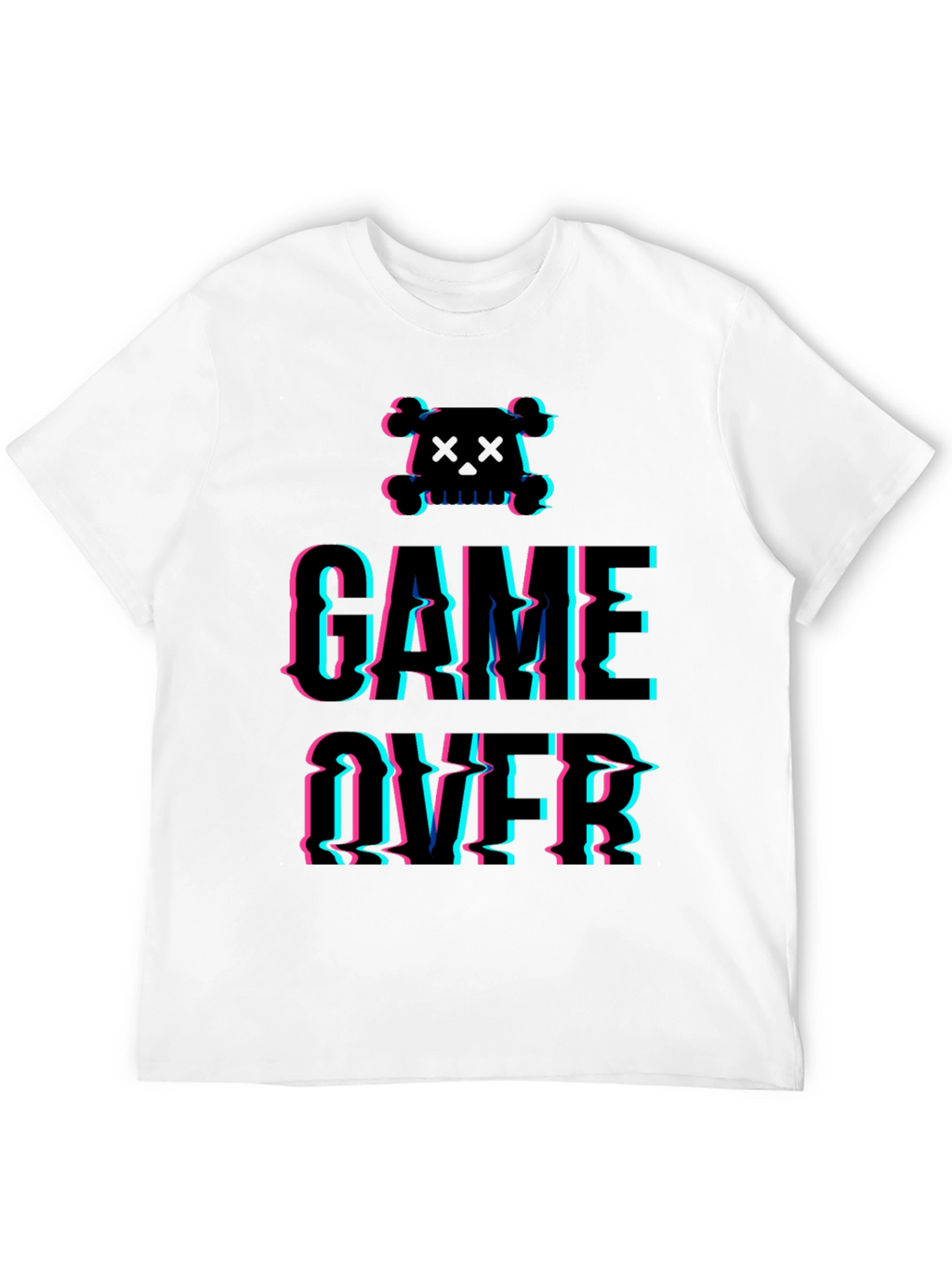 Game Over Glitch Graphic T-Shirt - Skull Design