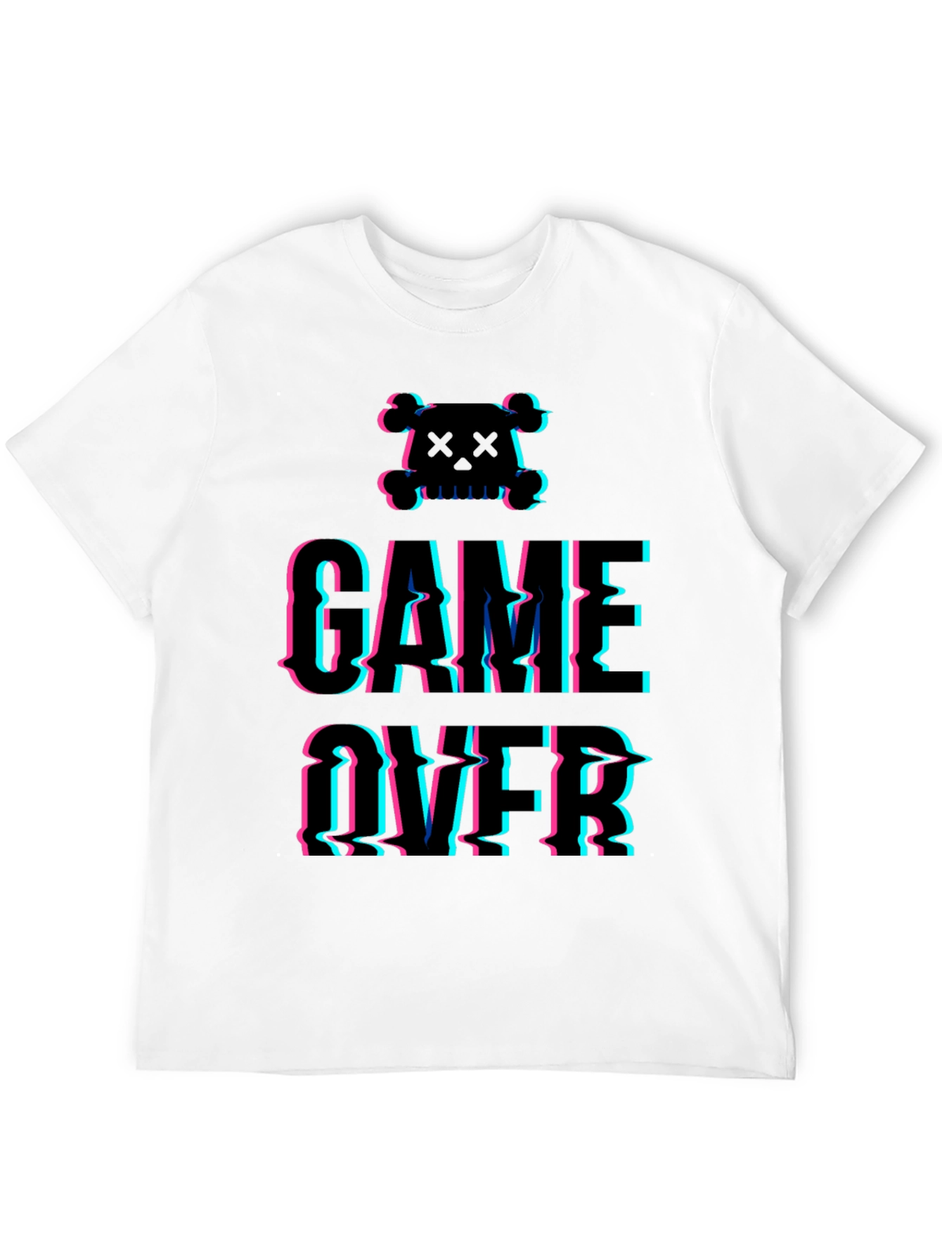 Game Over Glitch Graphic T-Shirt - Skull Design
