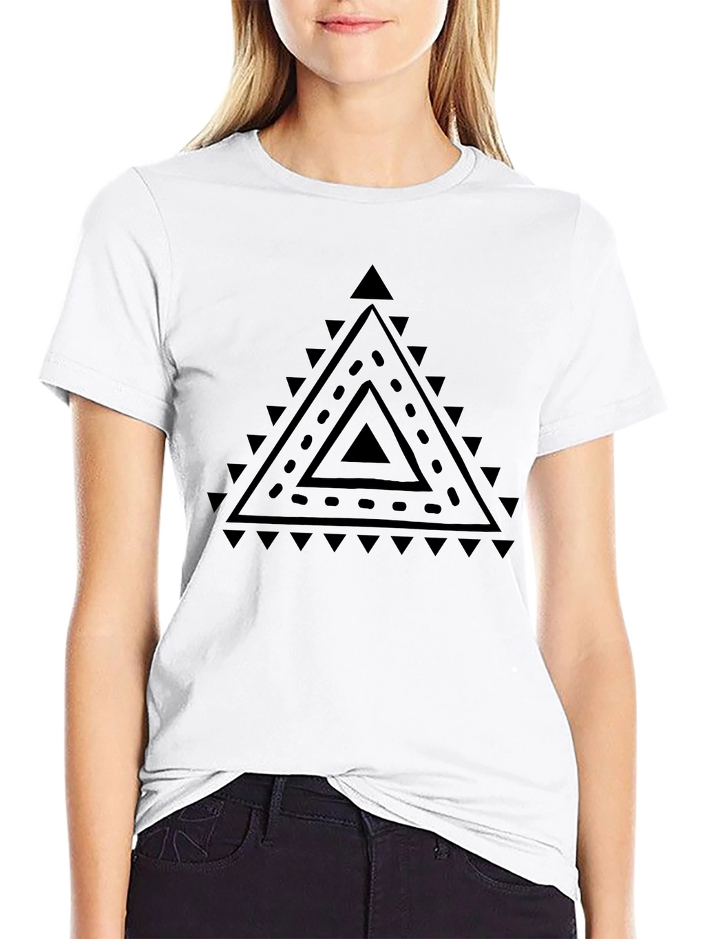 Geometric Triangle Print Black T-Shirt