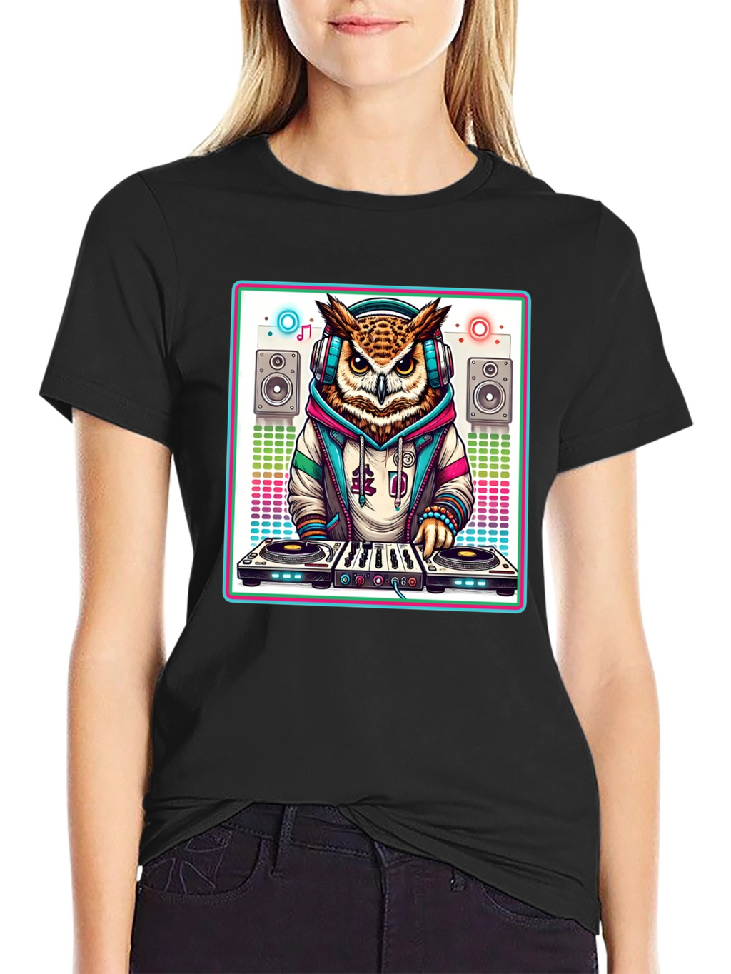 DJ Owl Graphic Tee - Cool Party Animal Shirt