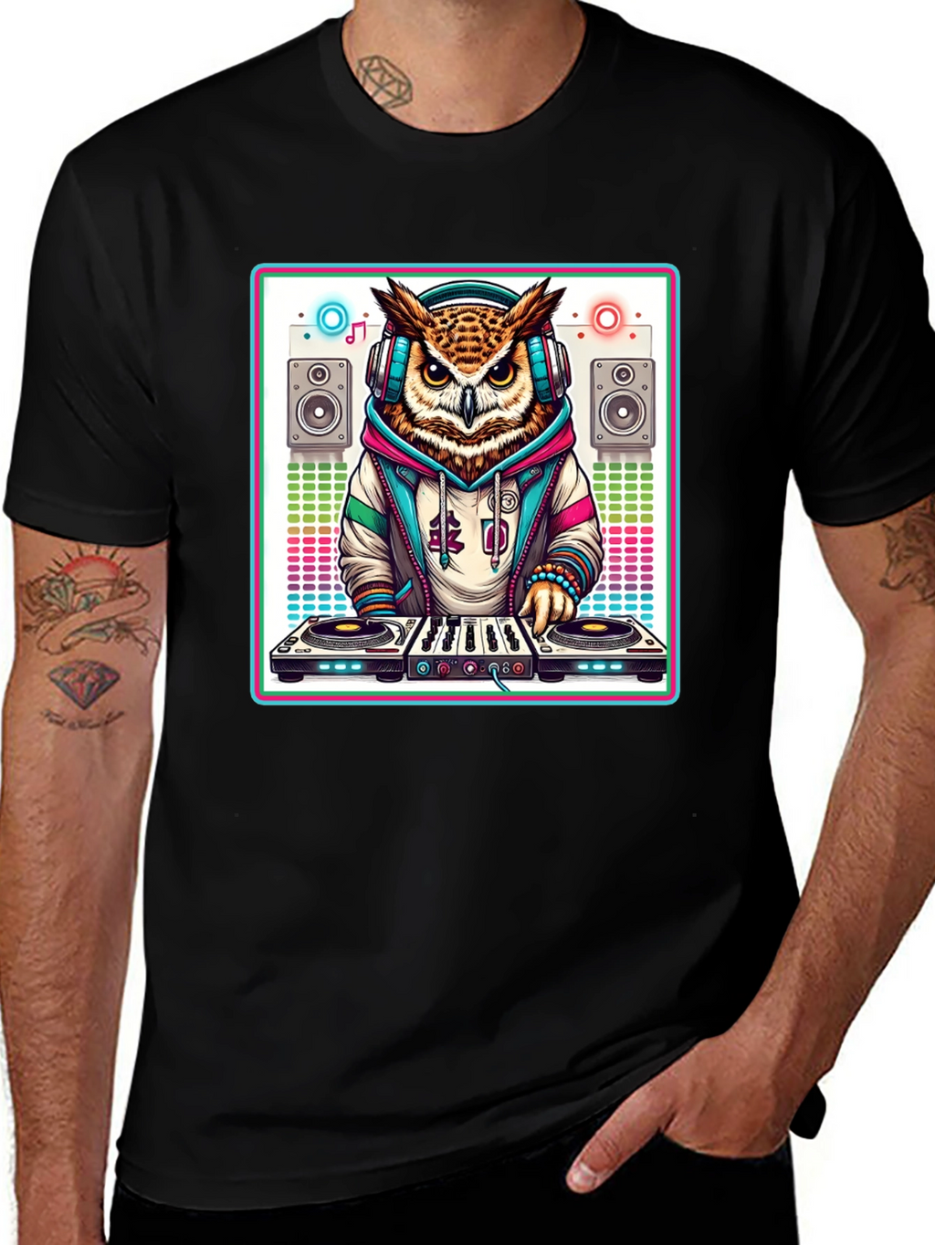 DJ Owl Graphic Tee - Cool Party Animal Shirt