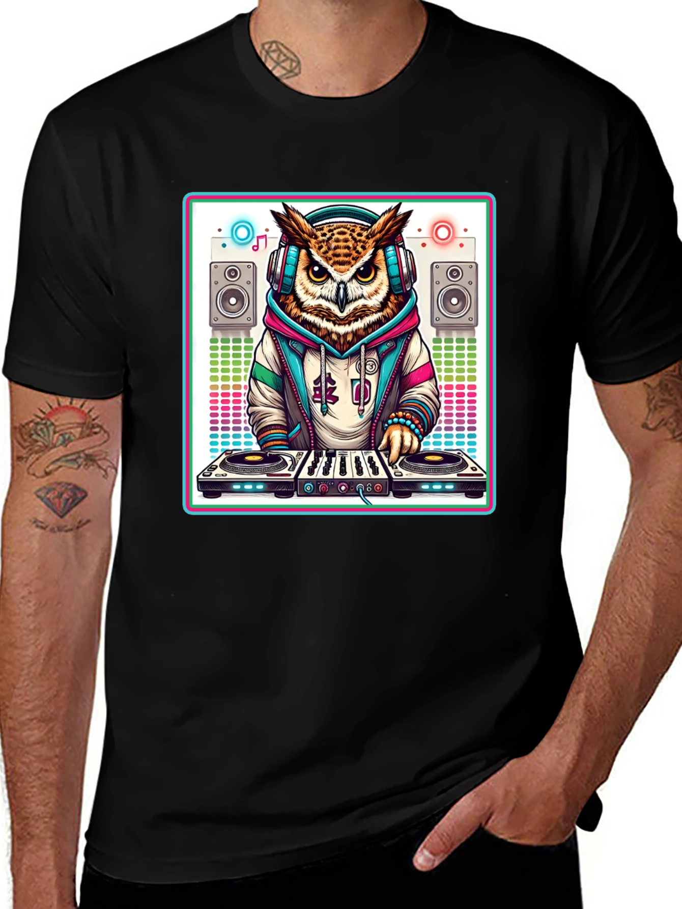 DJ Owl Graphic Tee - Cool Party Animal Shirt