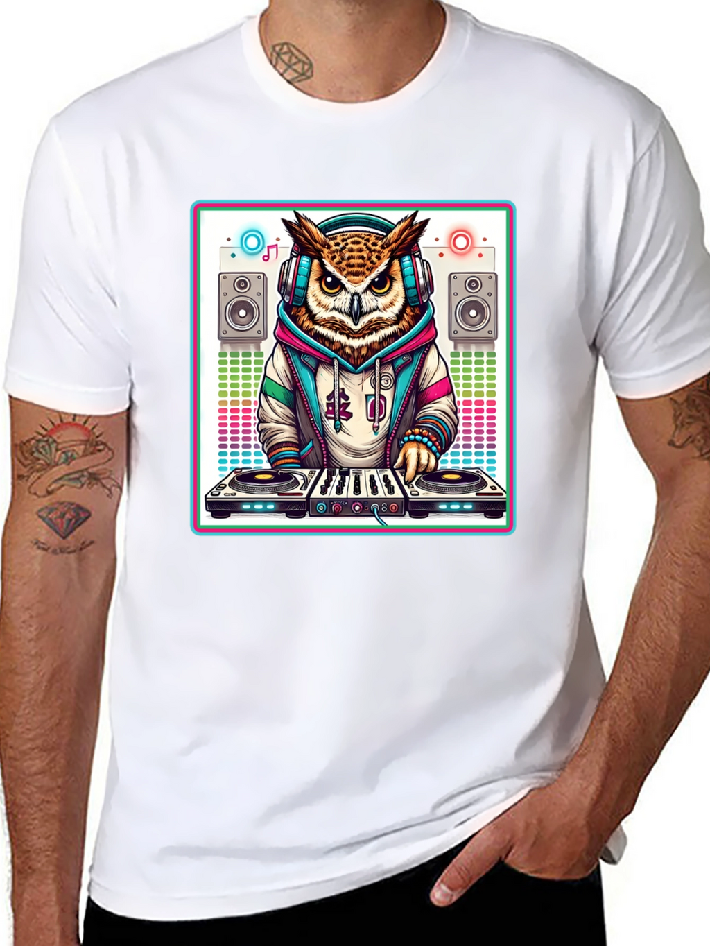 DJ Owl Graphic Tee - Cool Party Animal Shirt