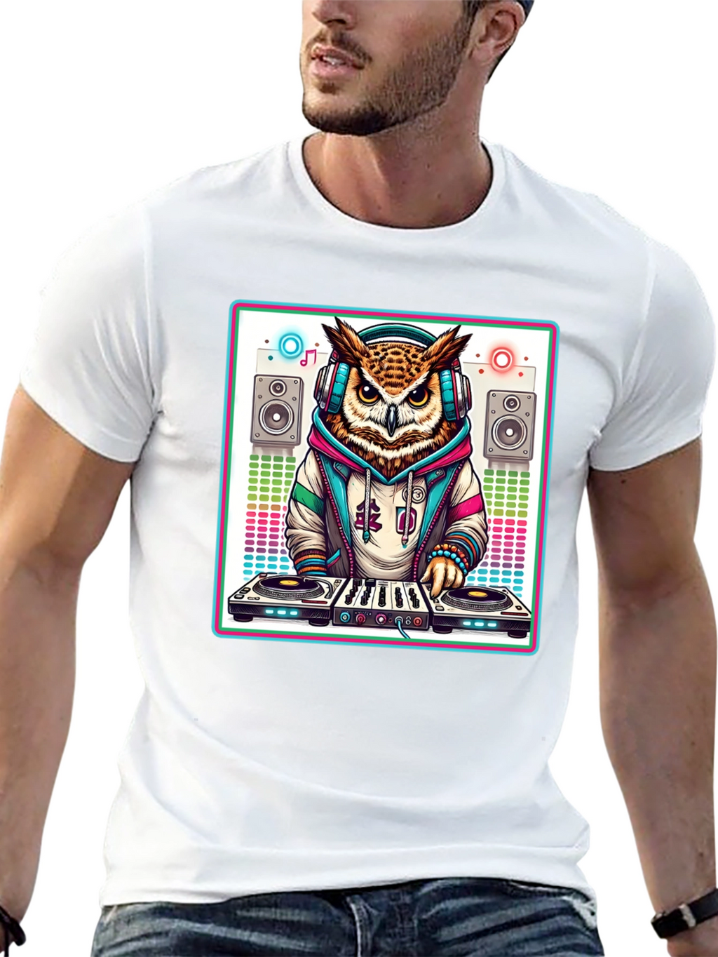 DJ Owl Graphic Tee - Cool Party Animal Shirt