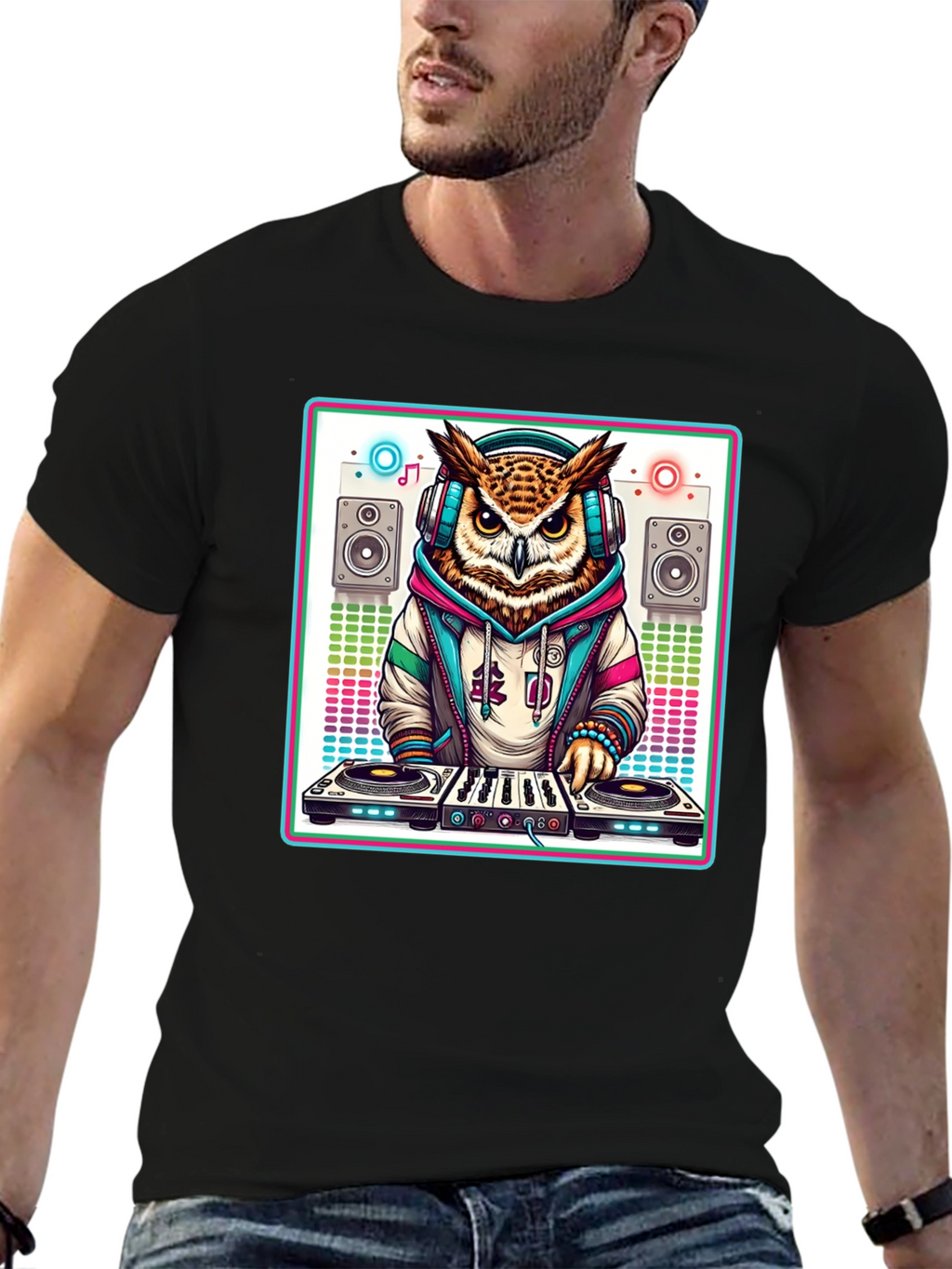 DJ Owl Graphic Tee - Cool Party Animal Shirt