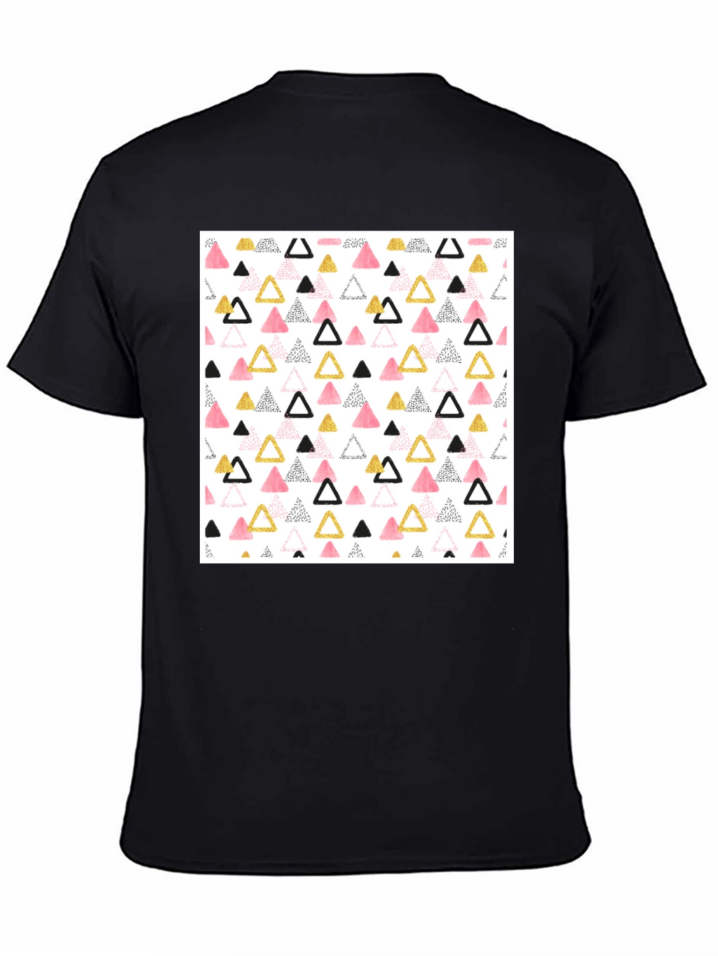 Modern Triangle Pattern Black Crew Neck T-Shirt