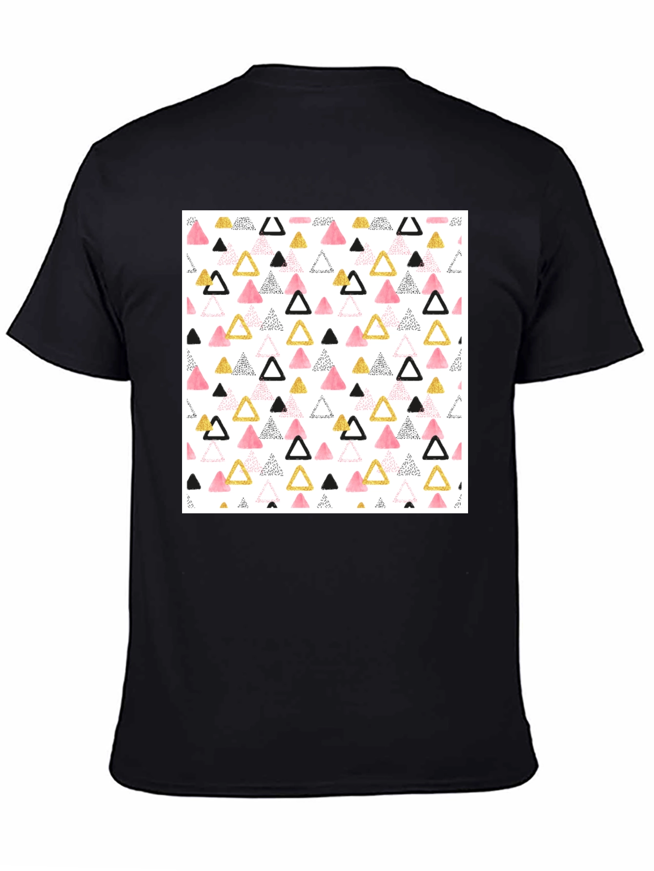 Modern Triangle Pattern Black Crew Neck T-Shirt