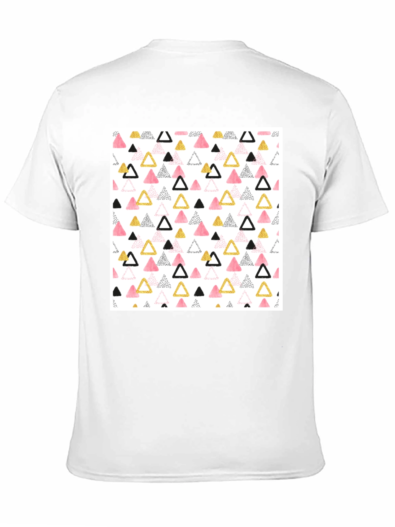 Modern Triangle Pattern Black Crew Neck T-Shirt