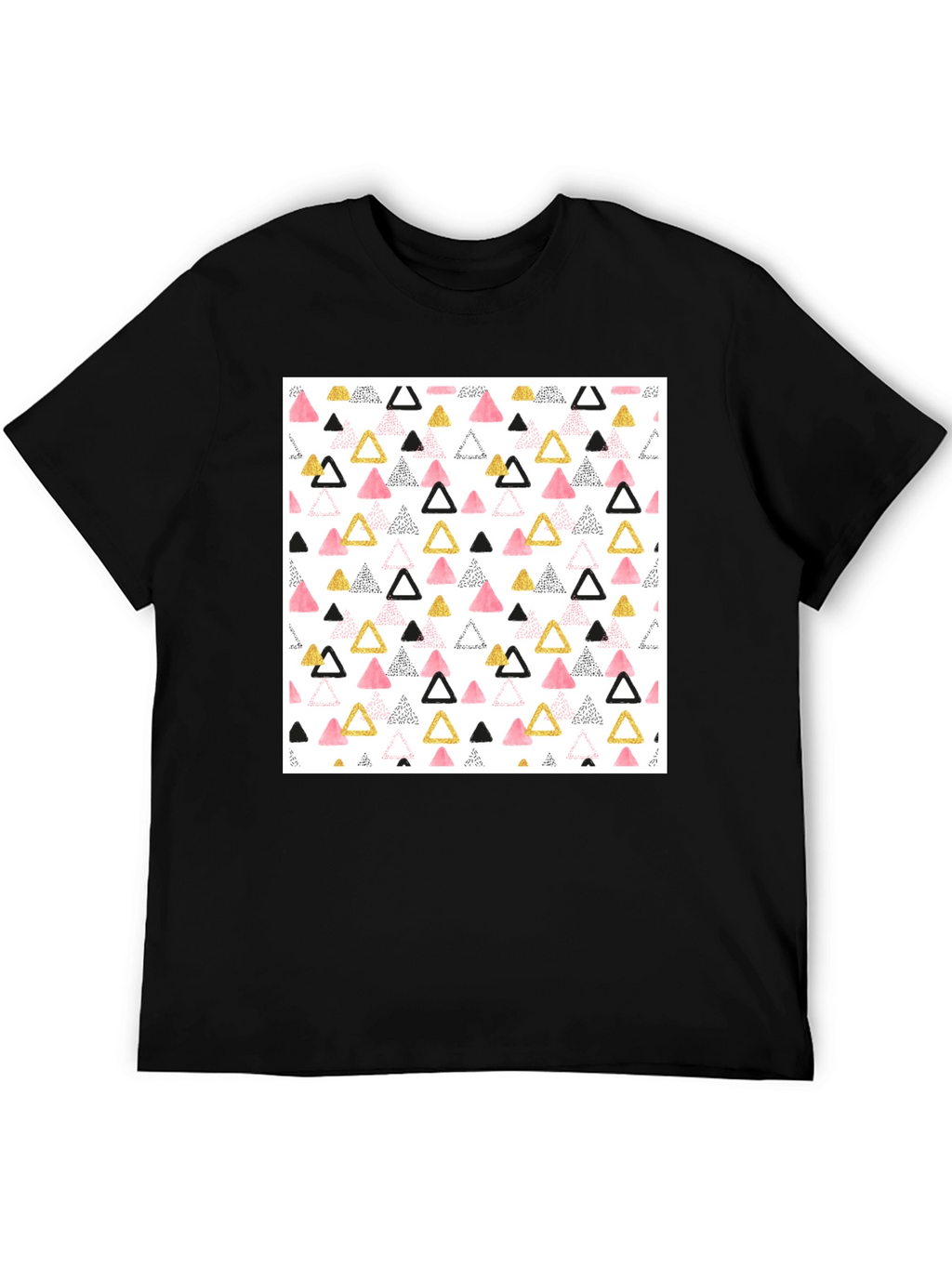 Modern Triangle Pattern Black Crew Neck T-Shirt