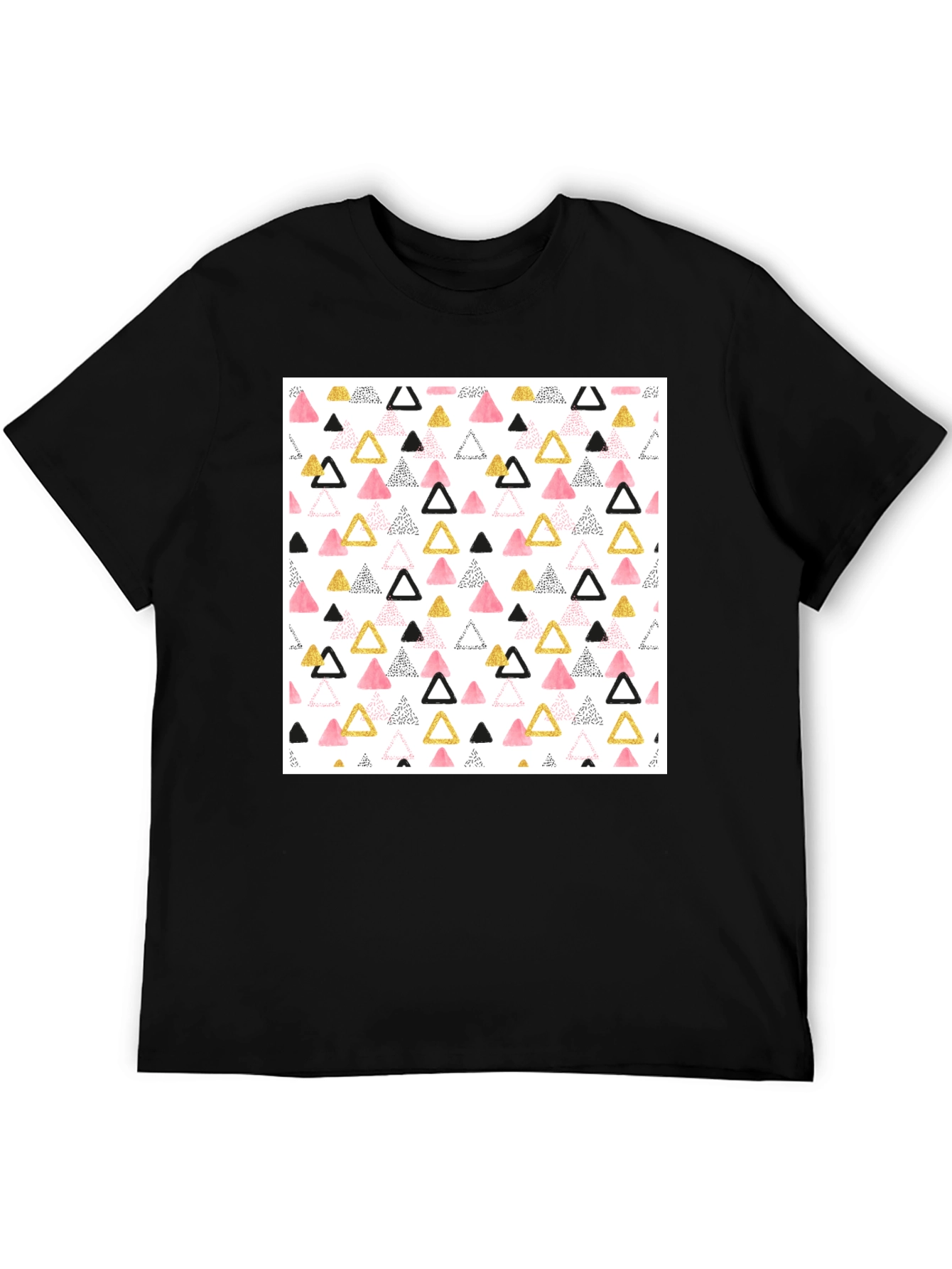 Modern Triangle Pattern Black Crew Neck T-Shirt