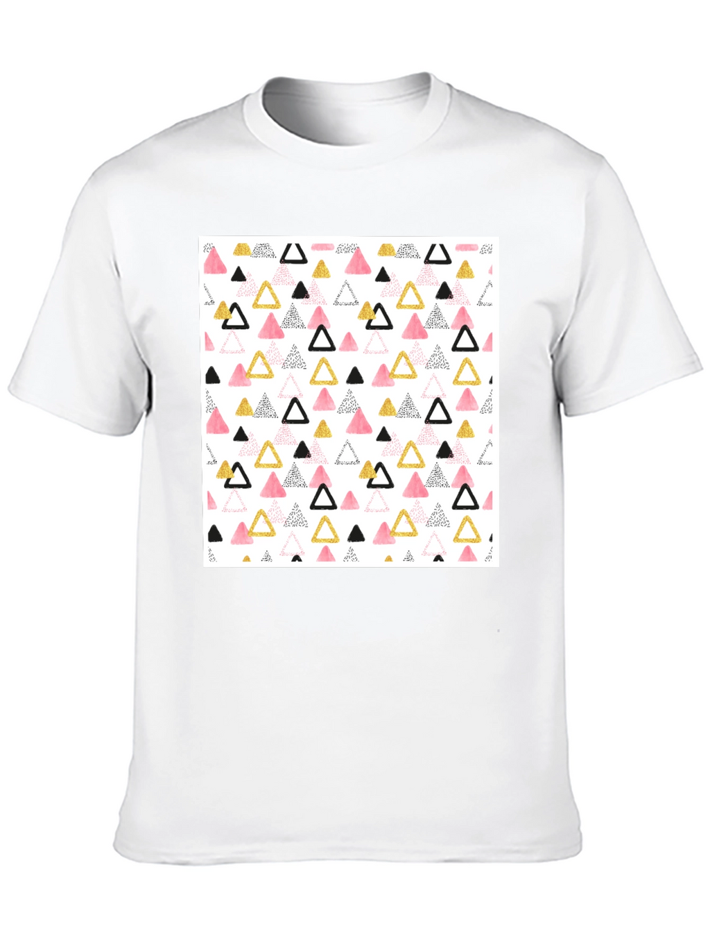 Modern Triangle Pattern Black Crew Neck T-Shirt