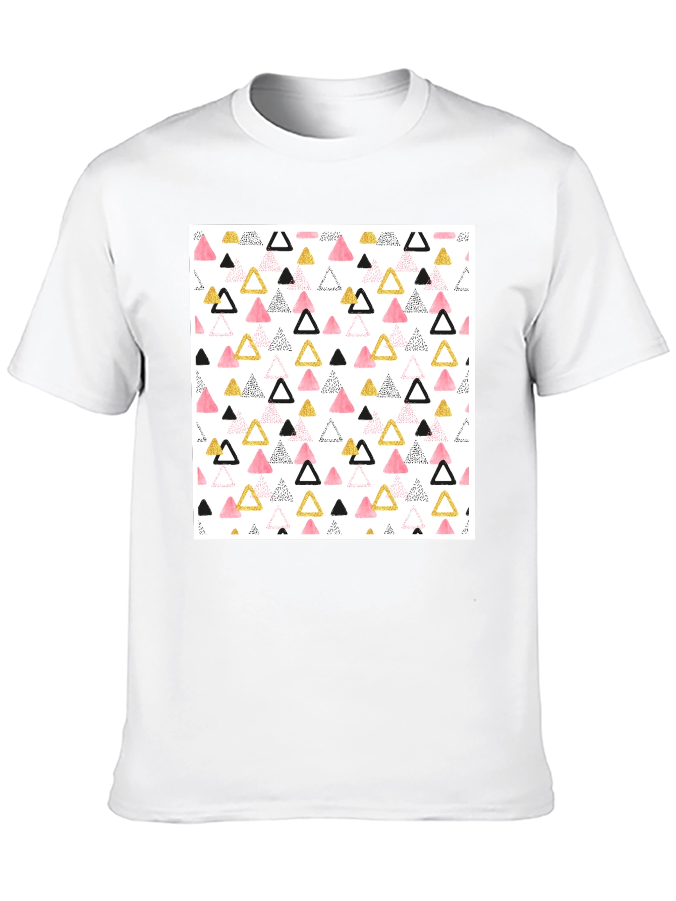 Modern Triangle Pattern Black Crew Neck T-Shirt