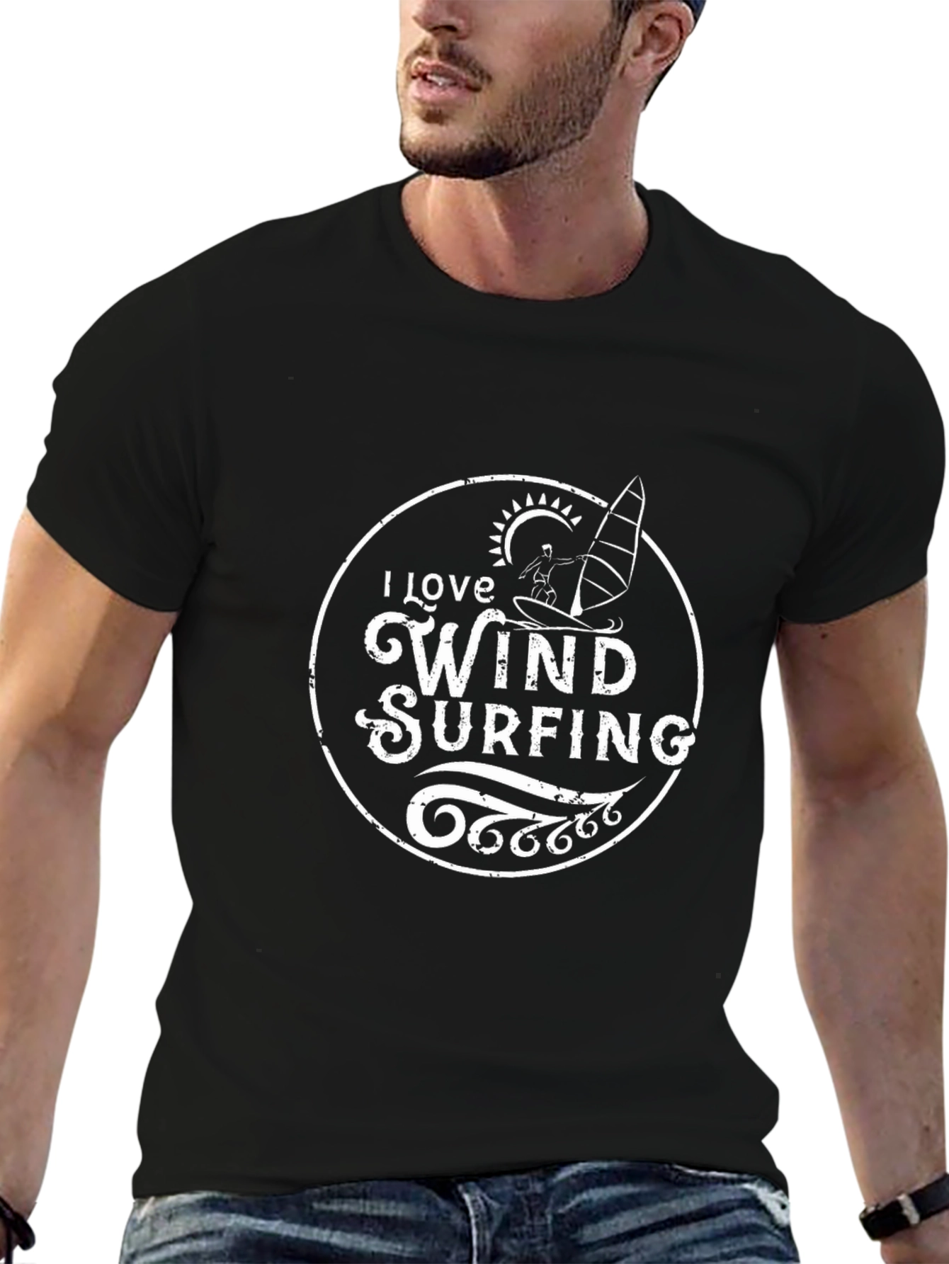 I Love Wind Surfing Black T-Shirt