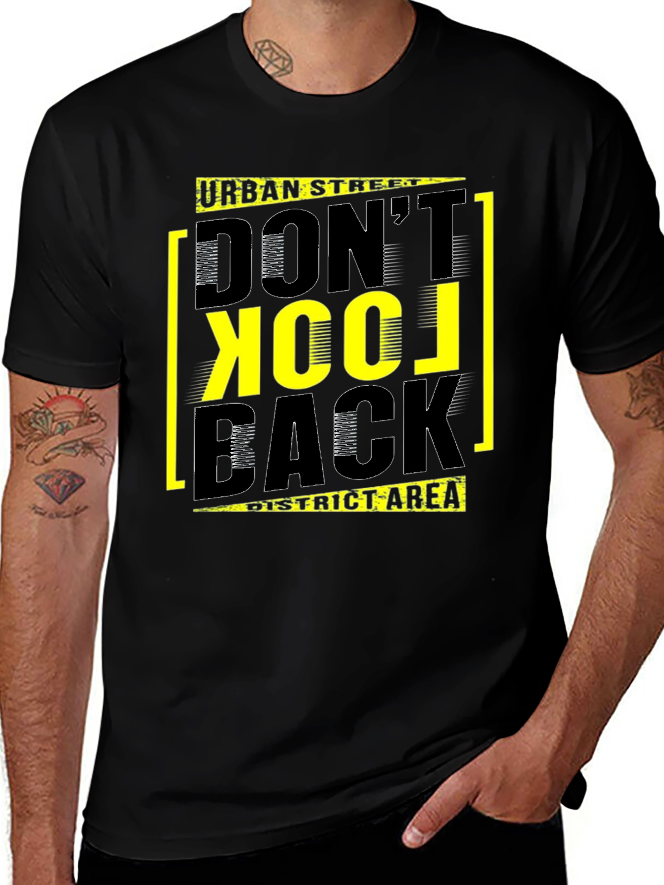 Urban Street Dont Look Back Black Graphic T-Shirt