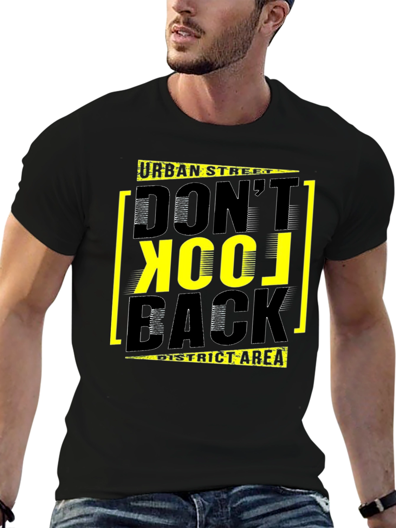 Urban Street Dont Look Back Black Graphic T-Shirt