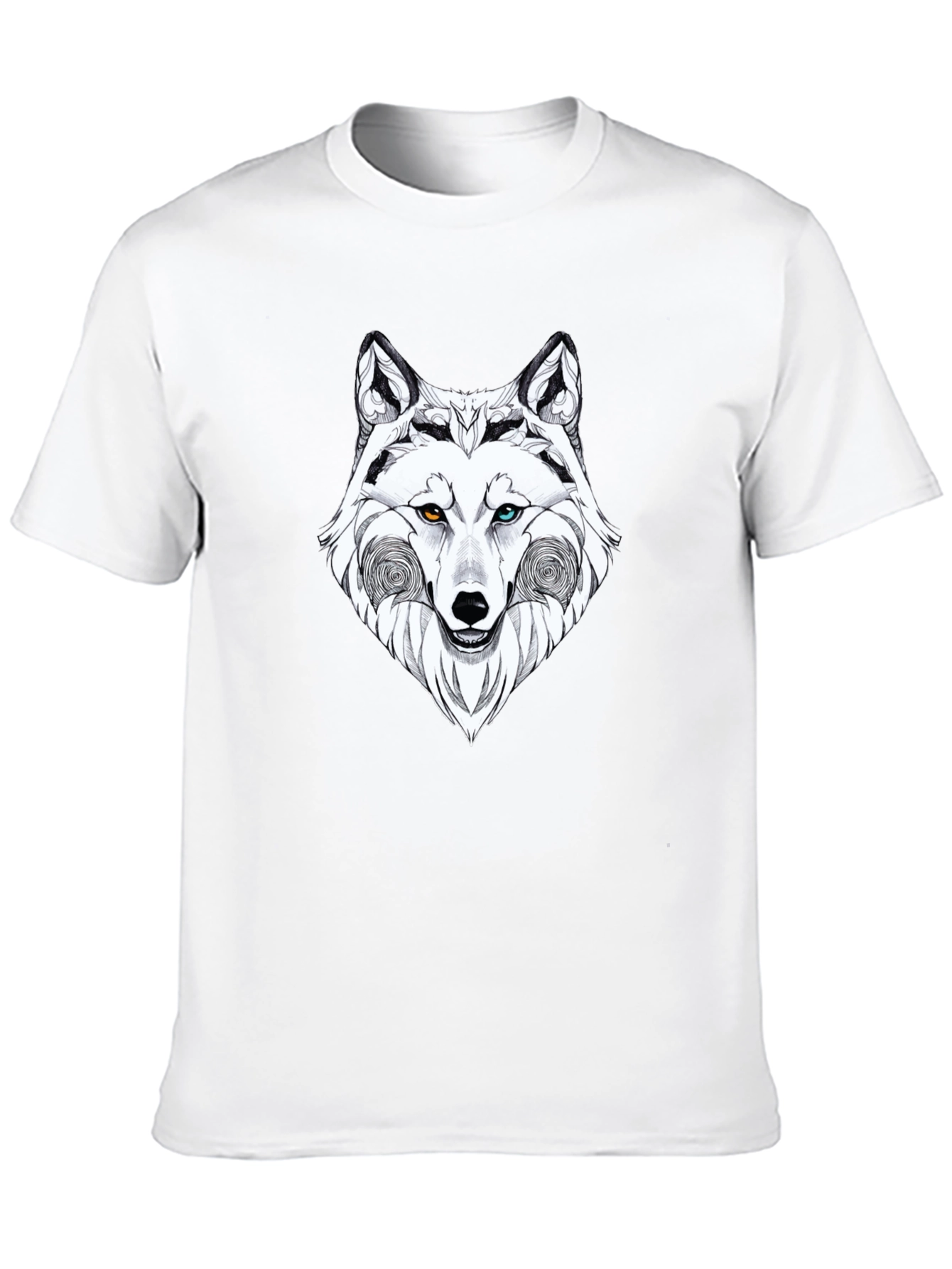 Wolf Graphic Black T-Shirt - Heterochromia Eyes