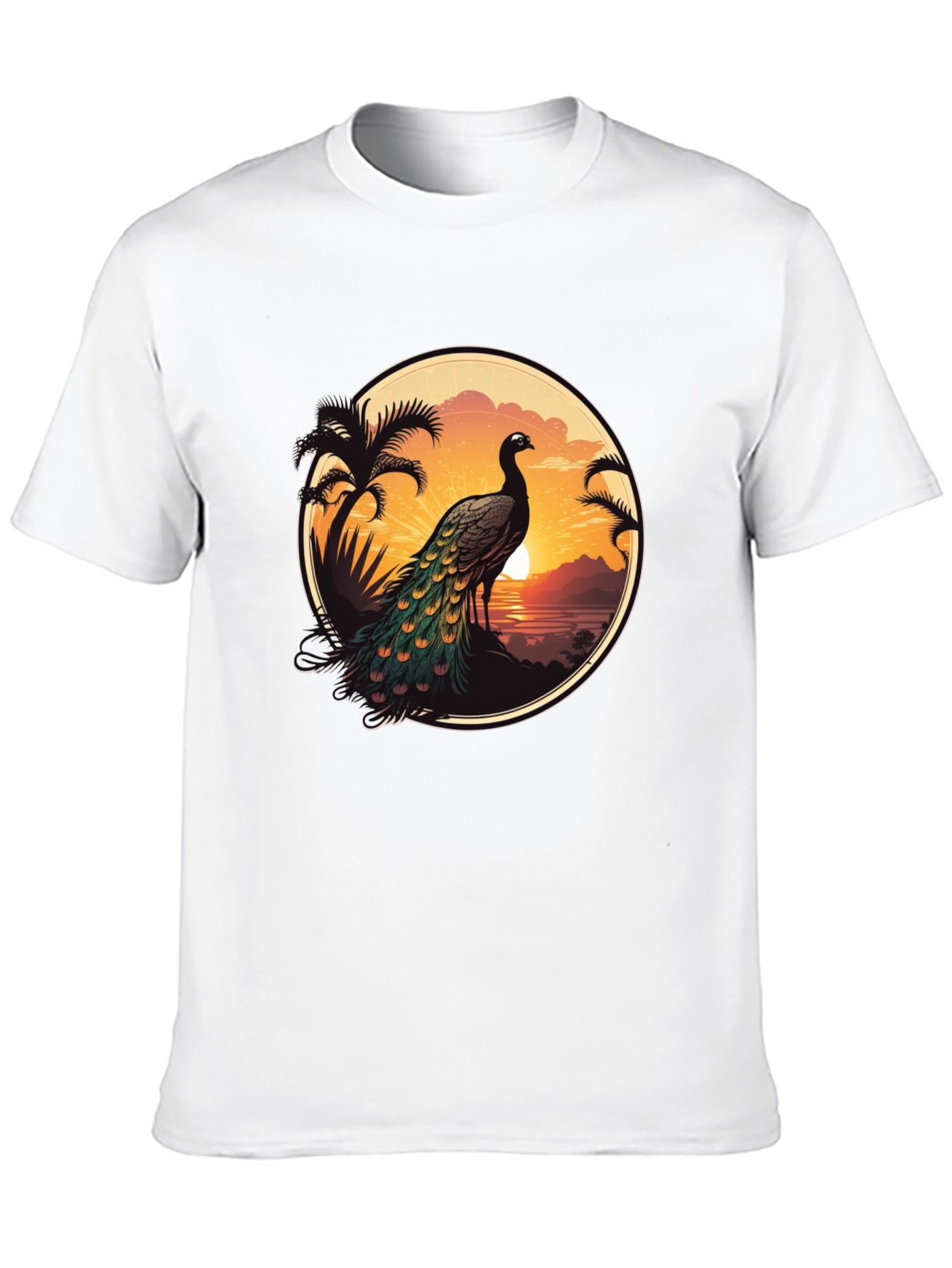 Peacock Sunset Graphic Tee - Tropical Vibes