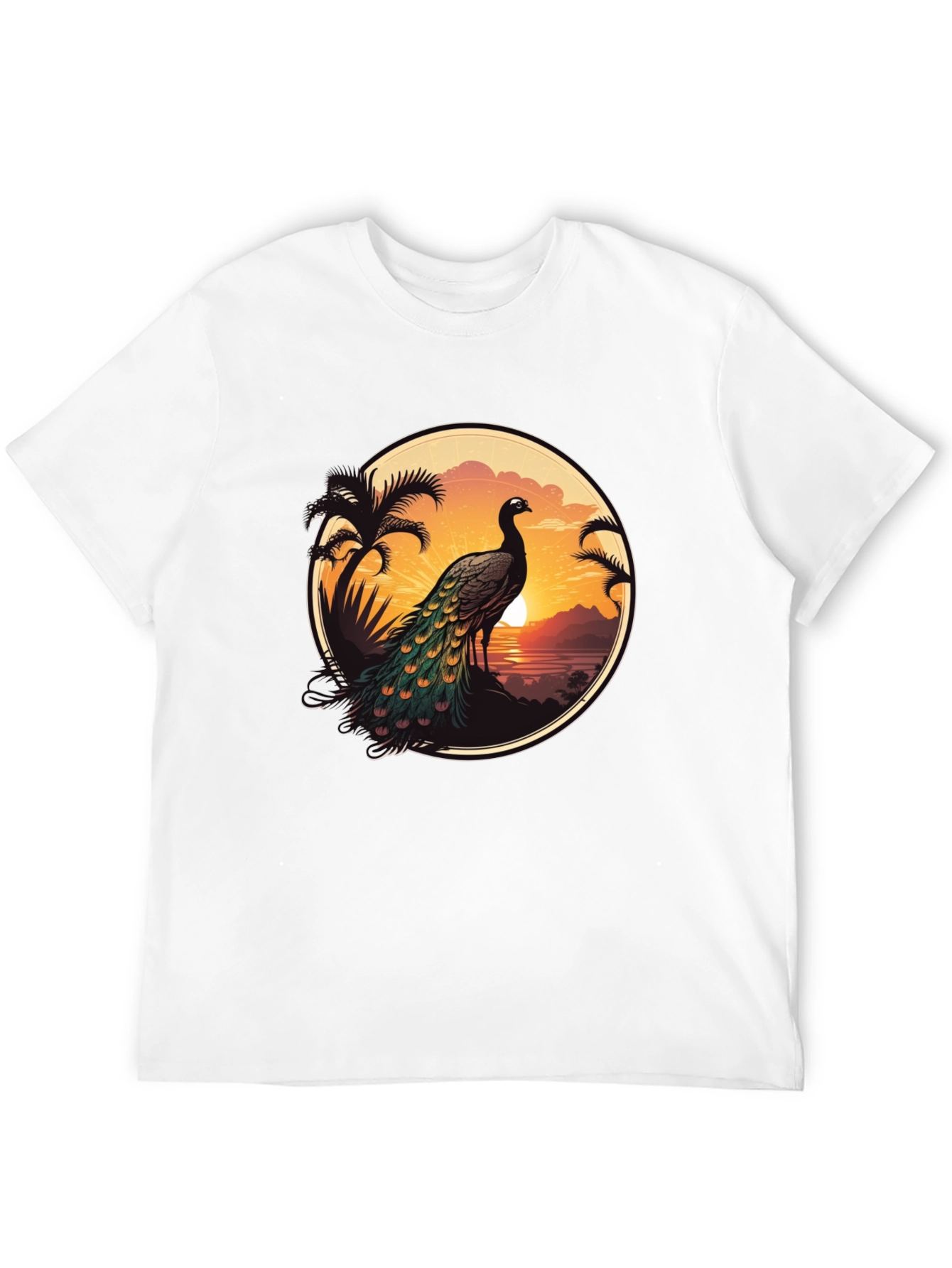Peacock Sunset Graphic Tee - Tropical Vibes