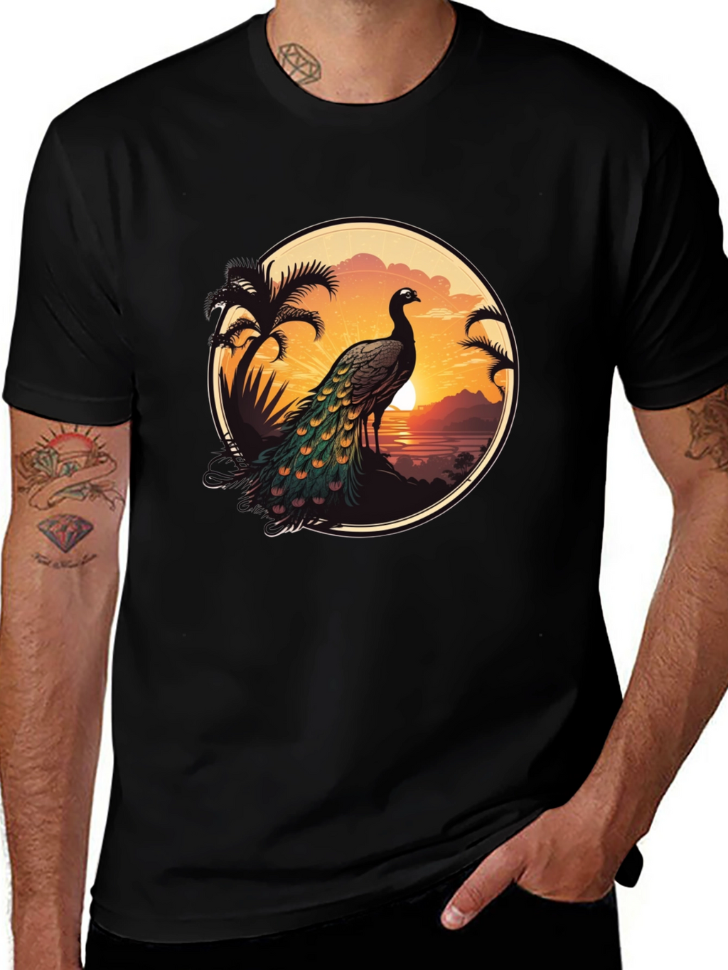 Peacock Sunset Graphic Tee - Tropical Vibes