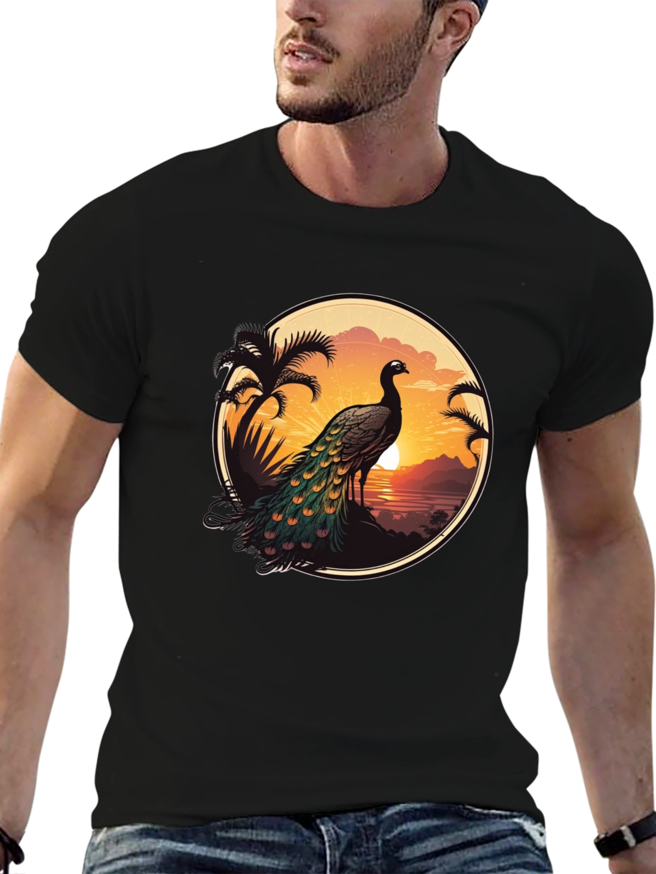 Peacock Sunset Graphic Tee - Tropical Vibes