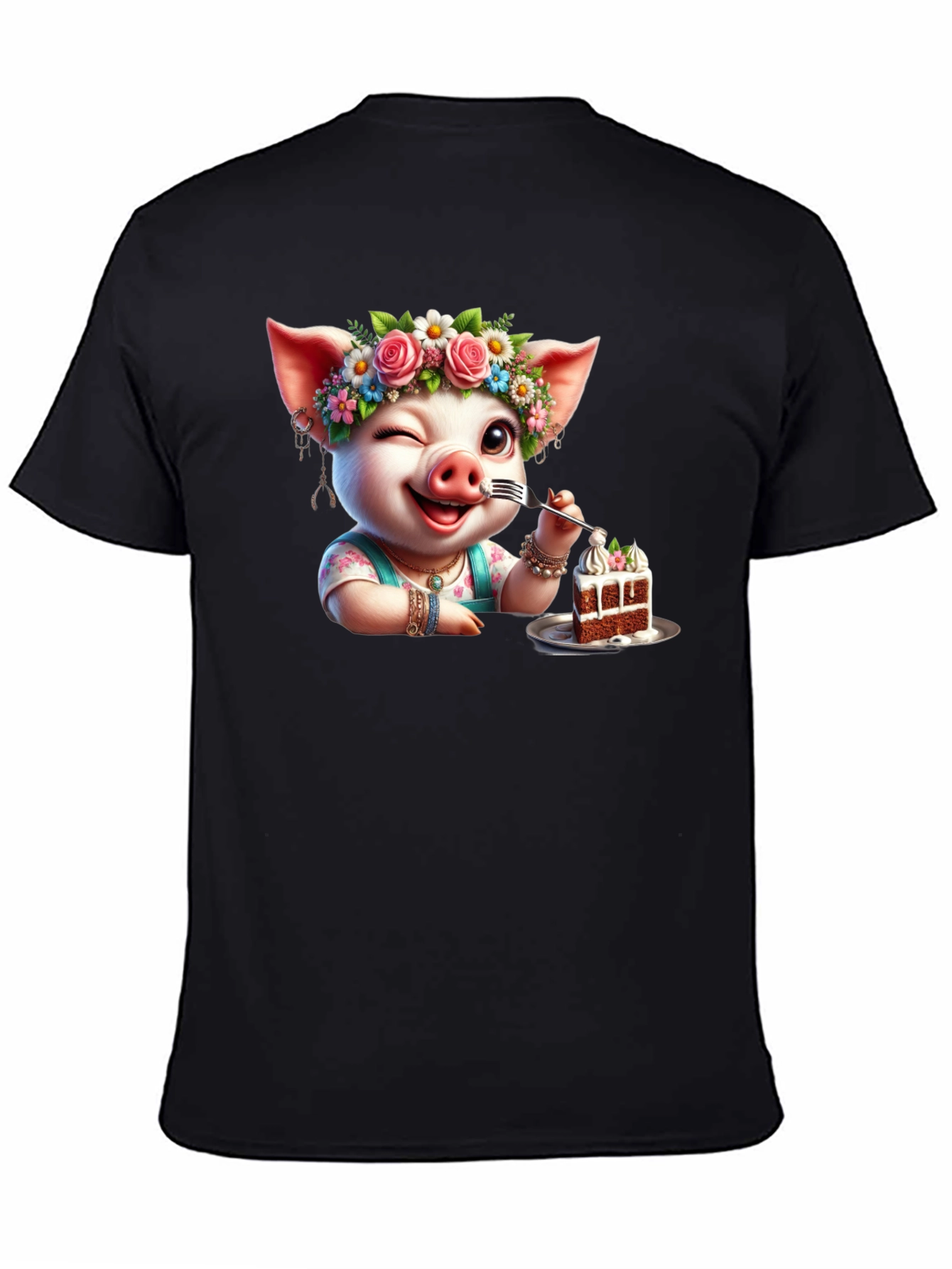 Pig with Flowers & Cake T-Shirt - Unisex