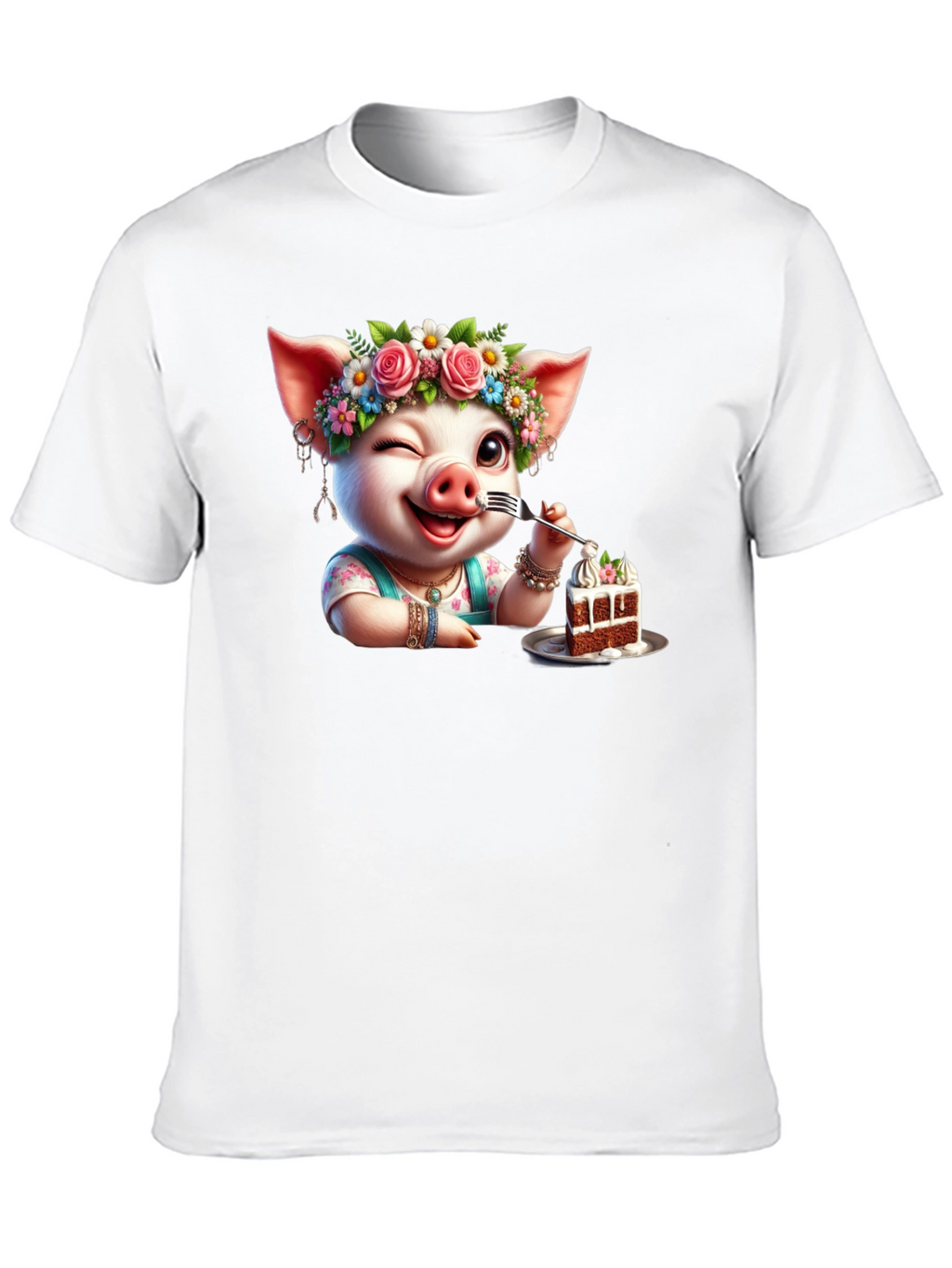 Pig with Flowers & Cake T-Shirt - Unisex