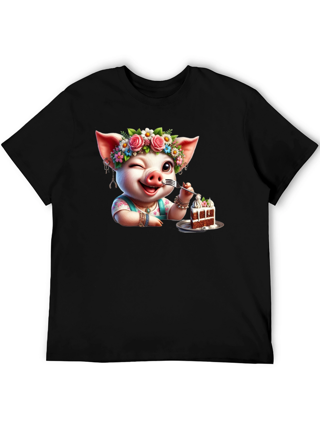 Pig with Flowers & Cake T-Shirt - Unisex