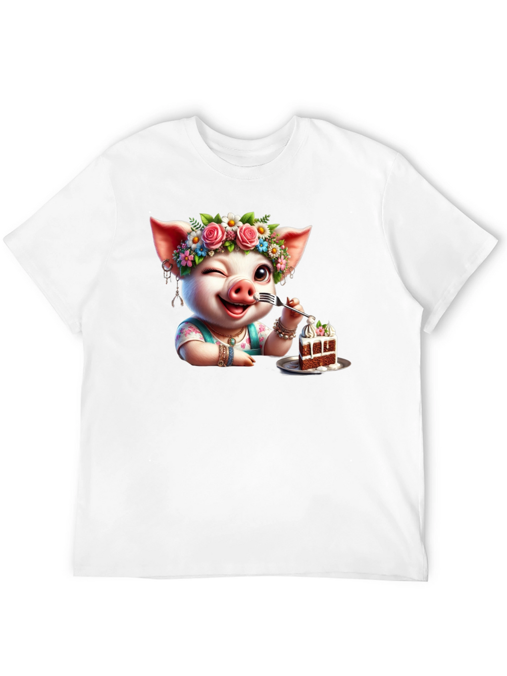 Pig with Flowers & Cake T-Shirt - Unisex