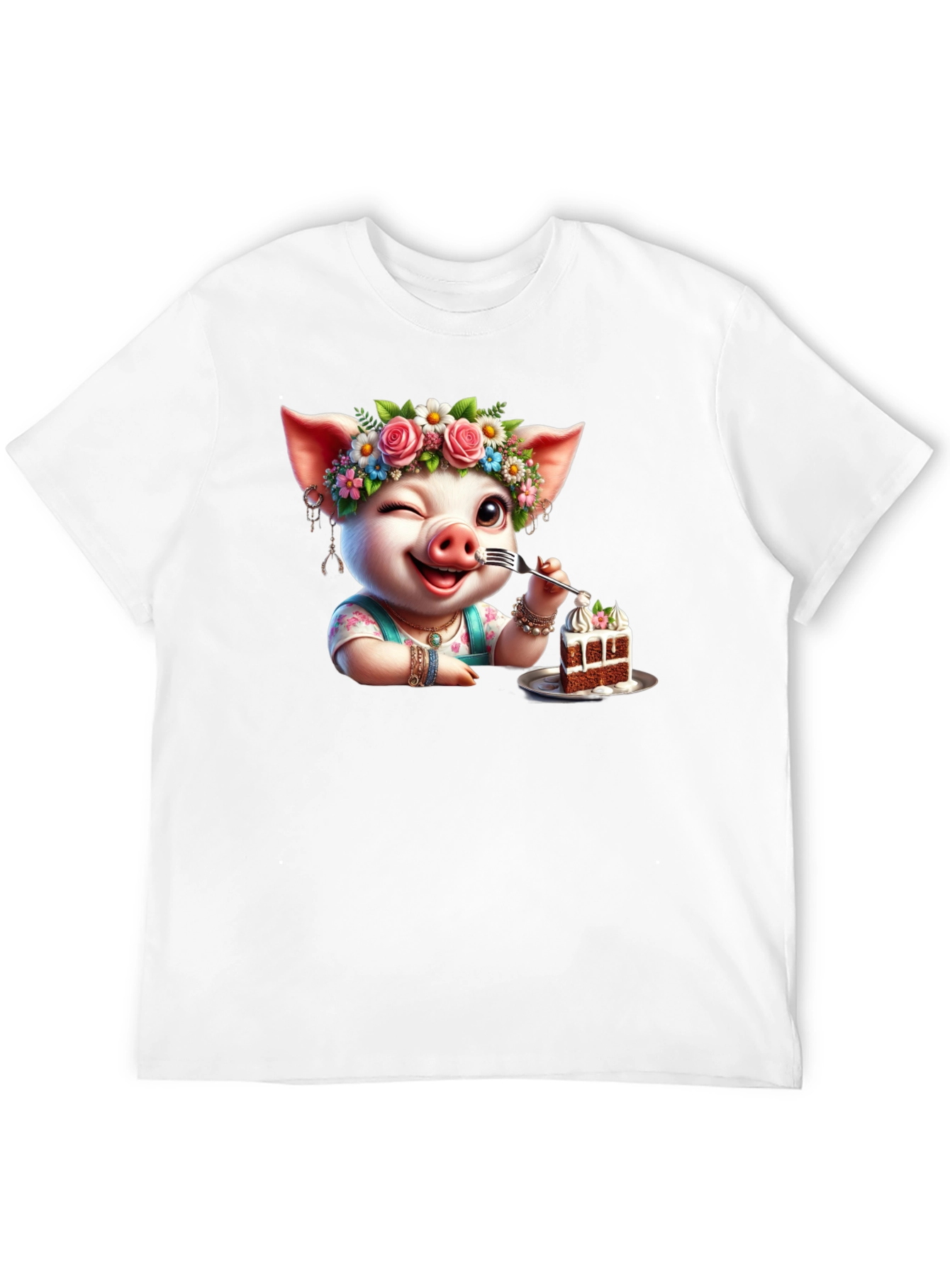 Pig with Flowers & Cake T-Shirt - Unisex