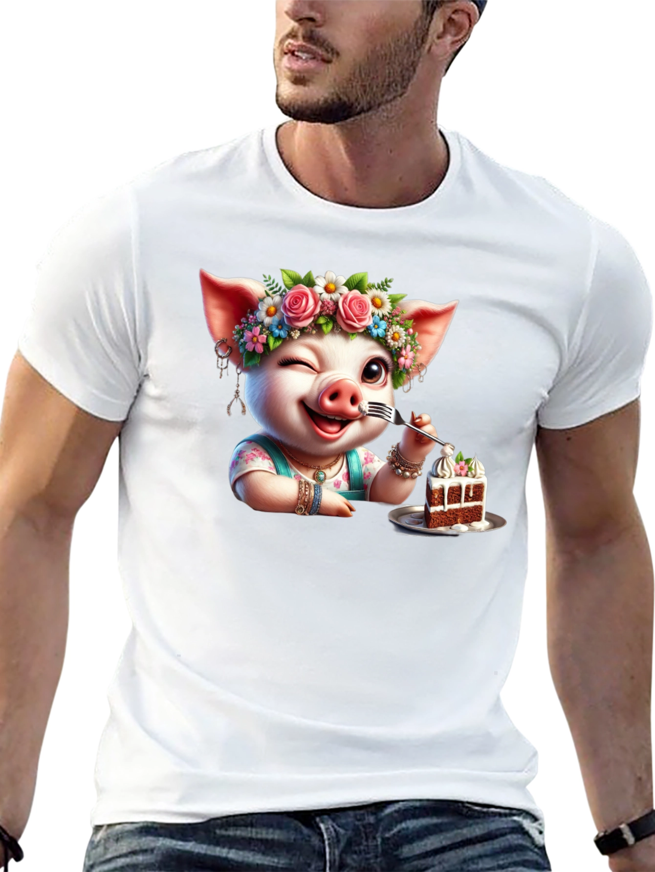 Pig with Flowers & Cake T-Shirt - Unisex