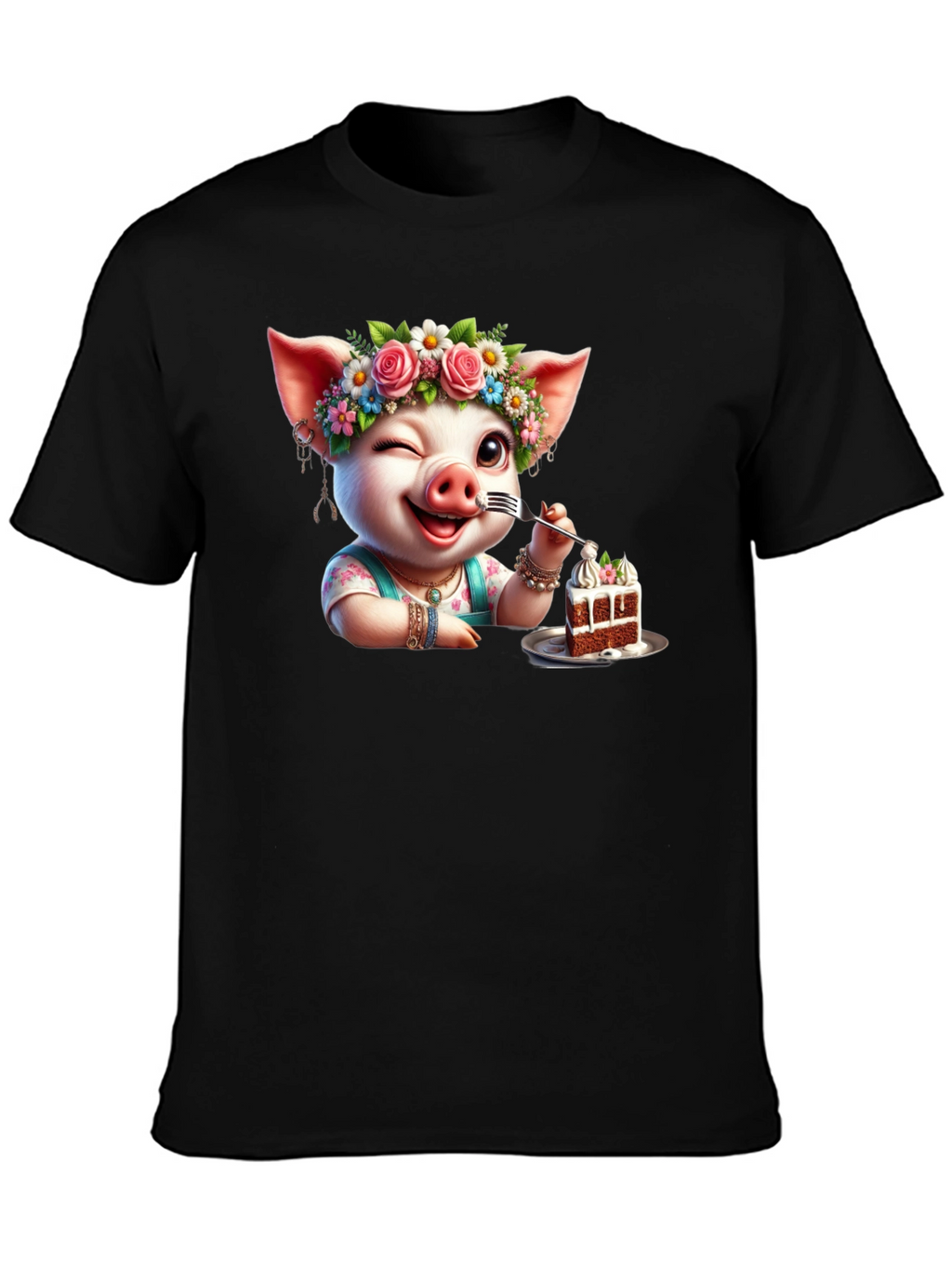 Pig with Flowers & Cake T-Shirt - Unisex