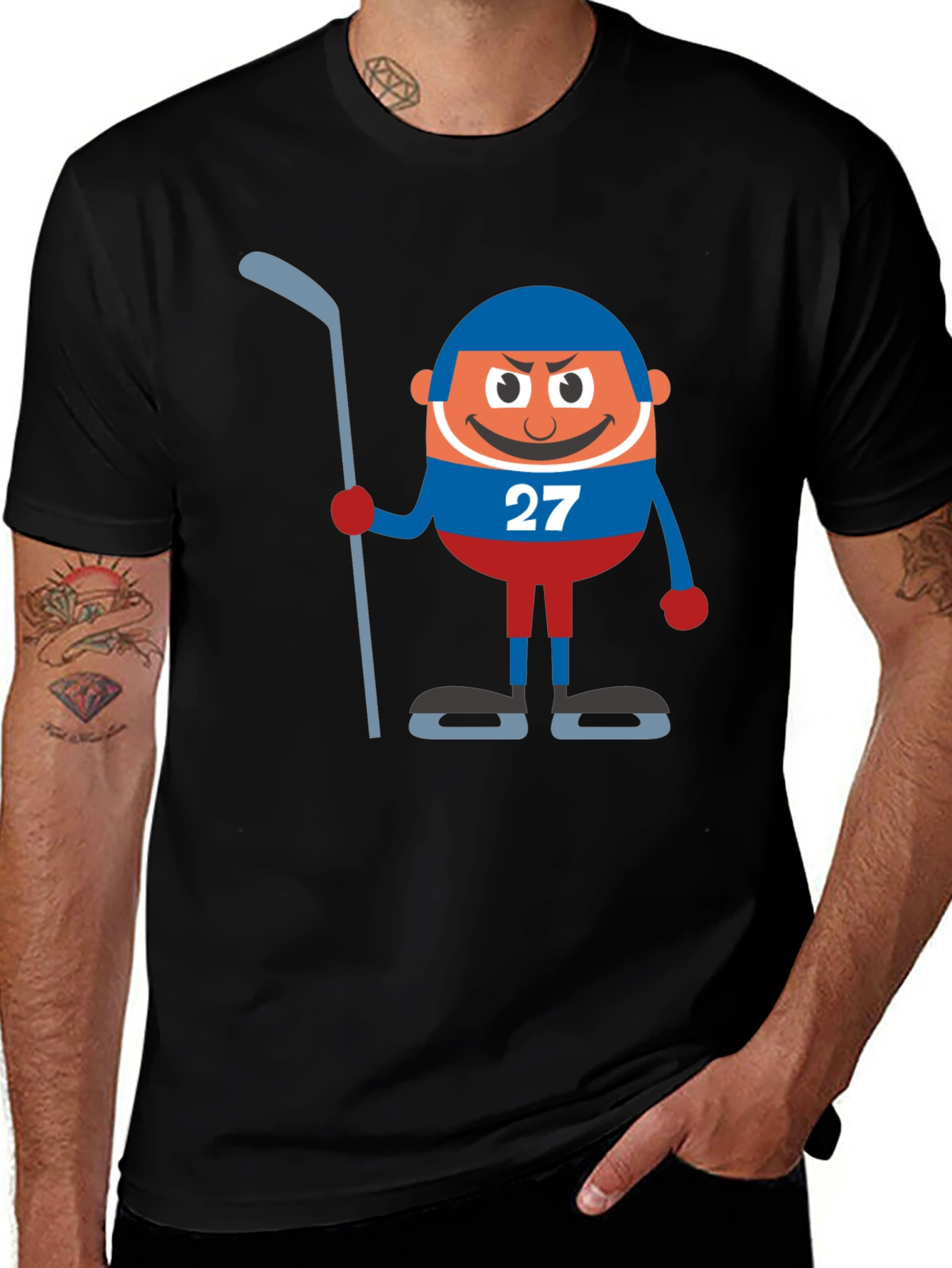Hockey Cartoon Graphic Black T-Shirt