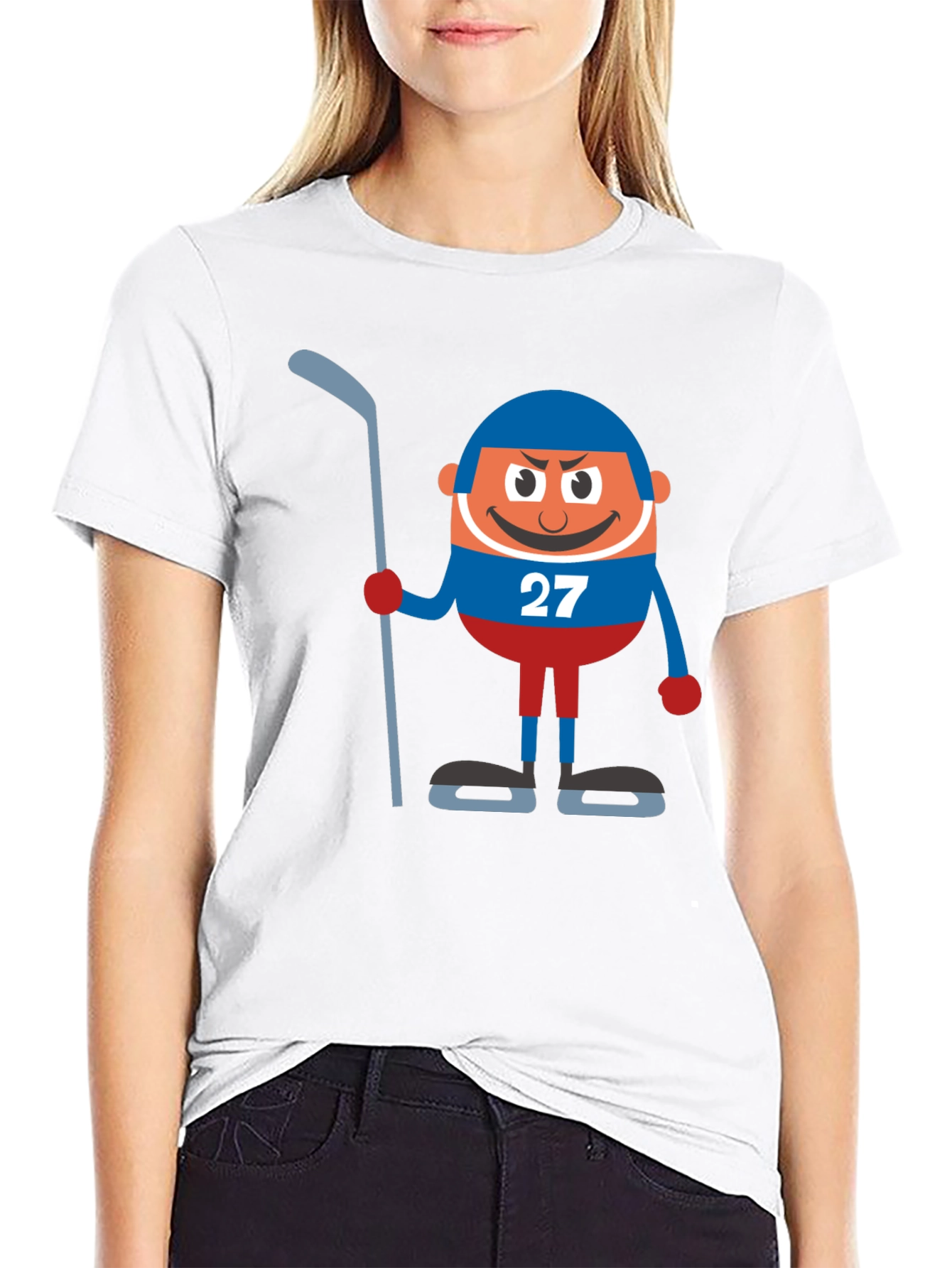 Hockey Cartoon Graphic Black T-Shirt