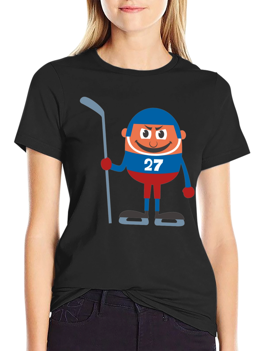 Hockey Cartoon Graphic Black T-Shirt