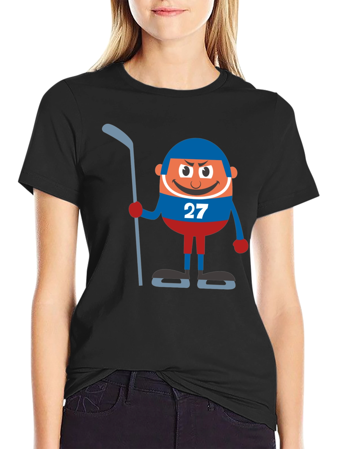 Hockey Cartoon Graphic Black T-Shirt