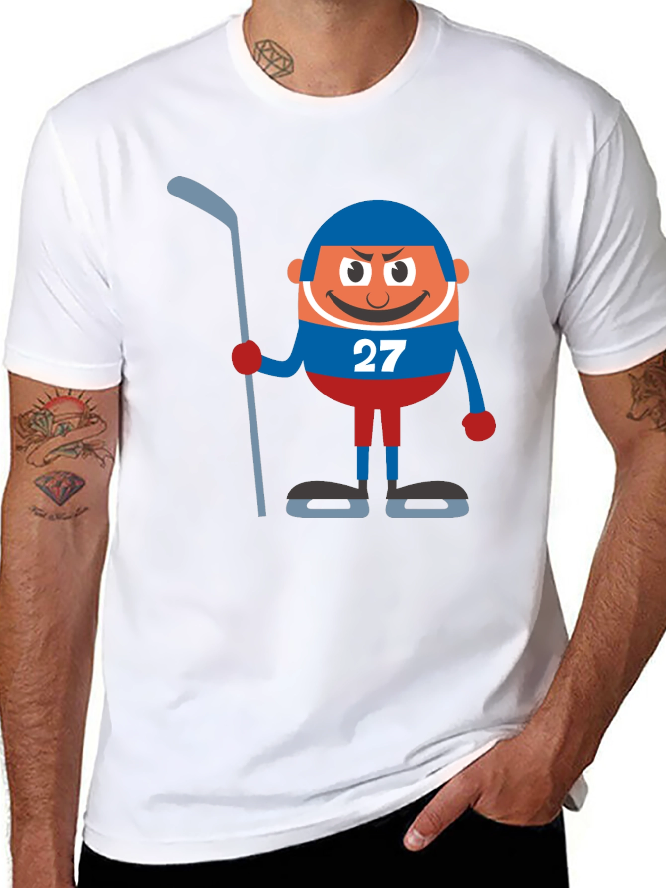 Hockey Cartoon Graphic Black T-Shirt