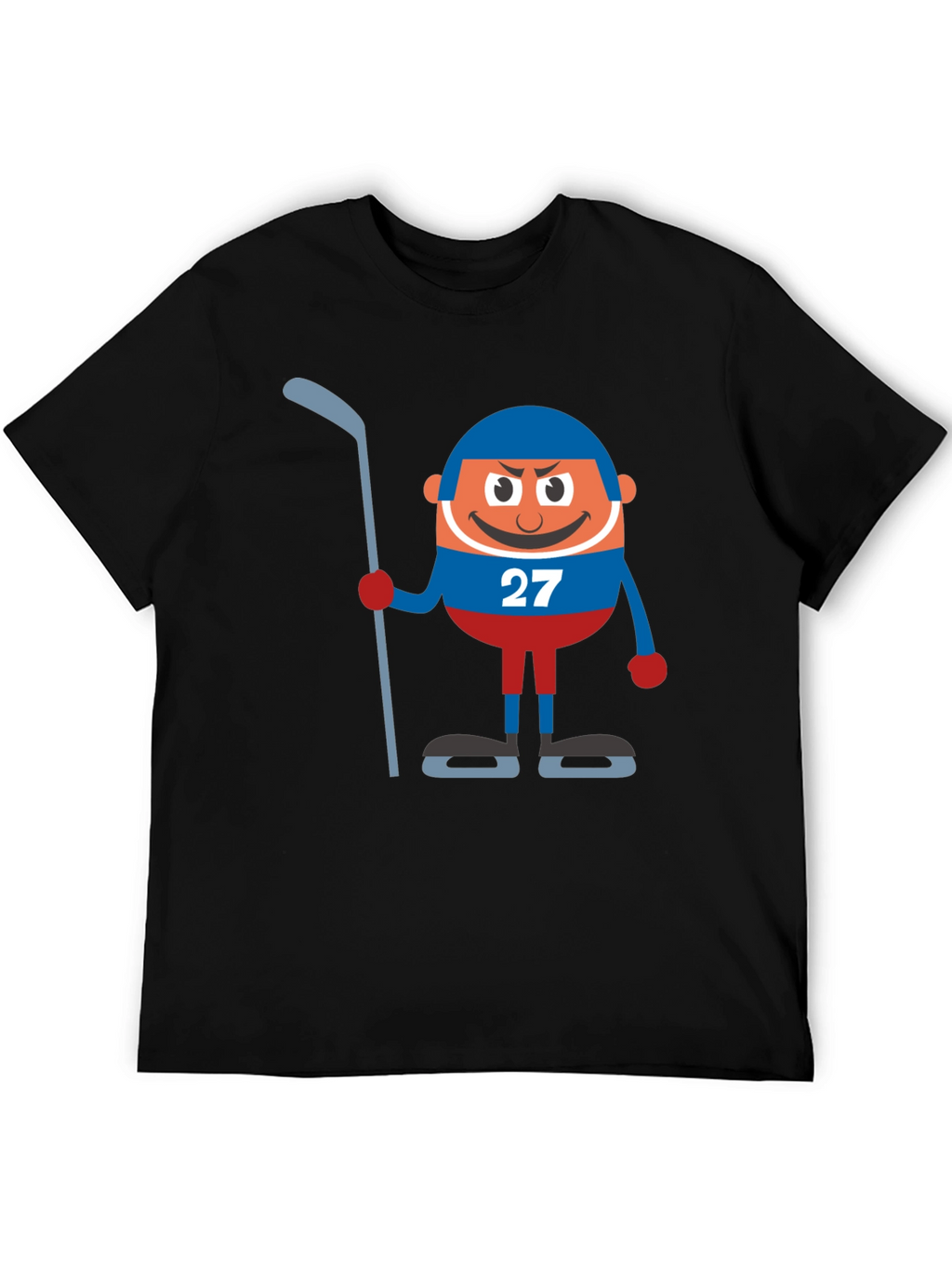 Hockey Cartoon Graphic Black T-Shirt