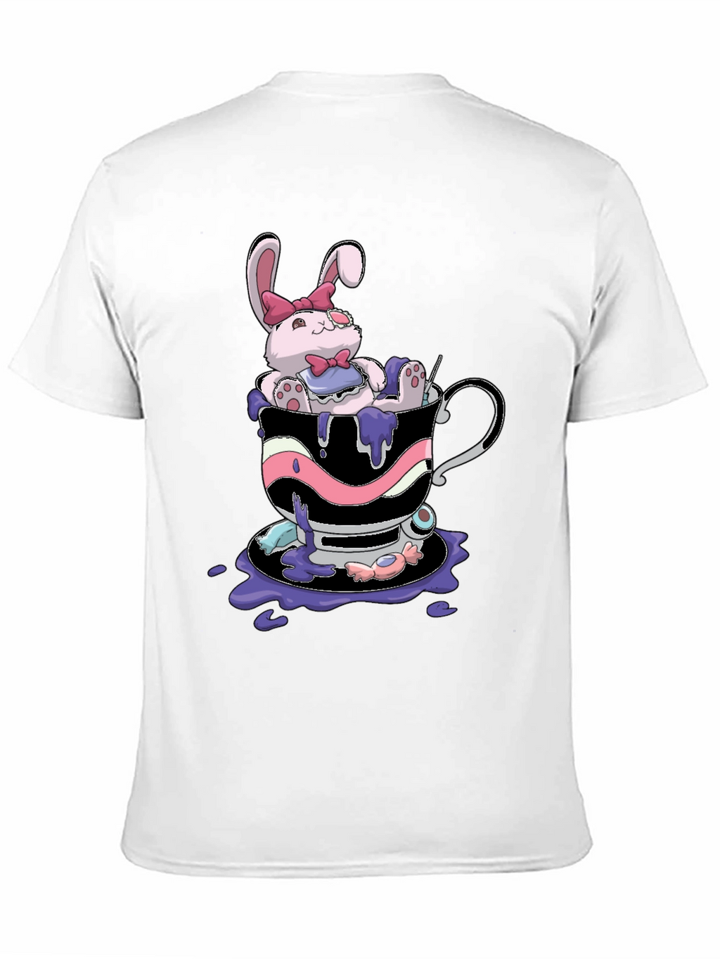 Cute Bunny Tea Cup Black T-Shirt