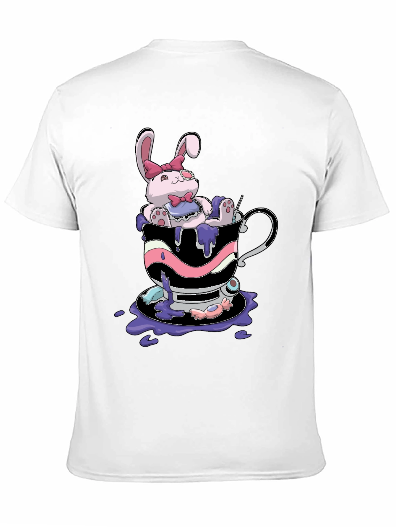 Cute Bunny Tea Cup Black T-Shirt