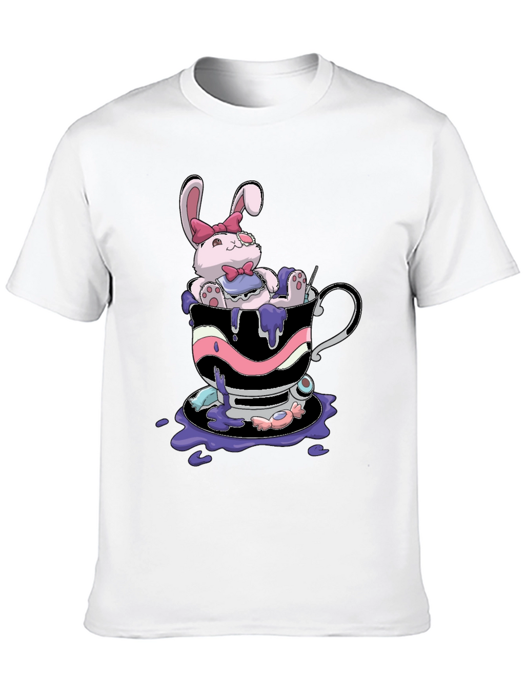 Cute Bunny Tea Cup Black T-Shirt