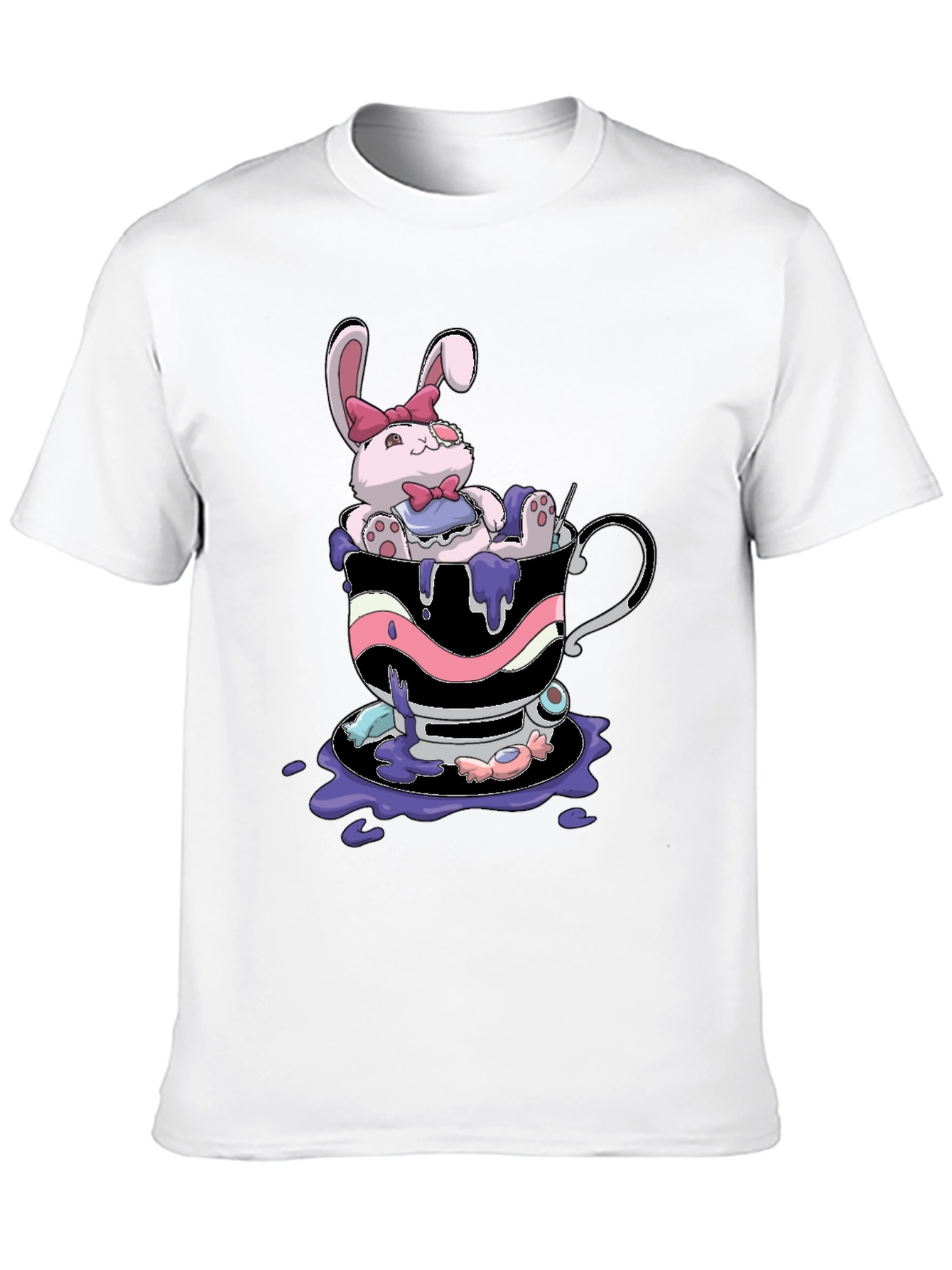Cute Bunny Tea Cup Black T-Shirt