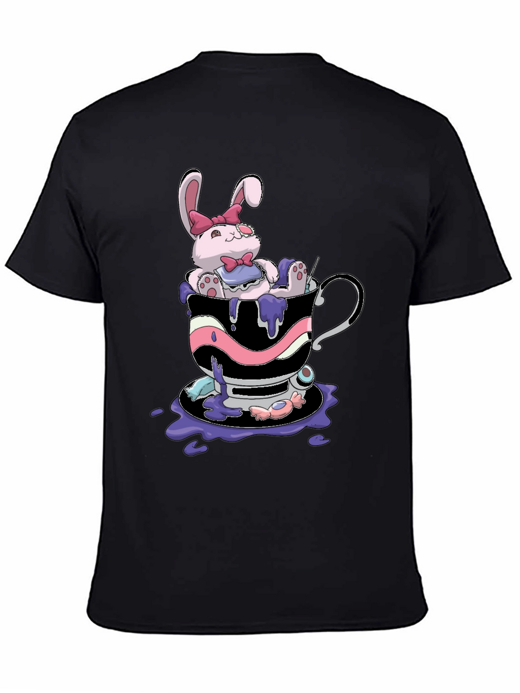 Cute Bunny Tea Cup Black T-Shirt