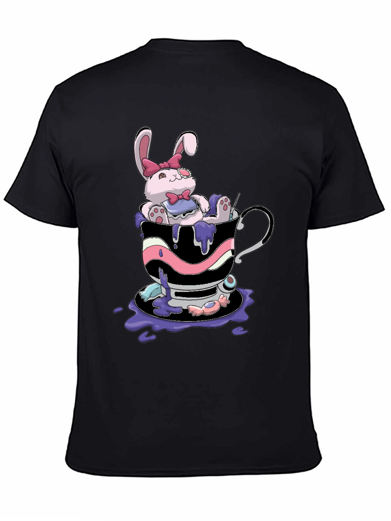 Cute Bunny Tea Cup Black T-Shirt