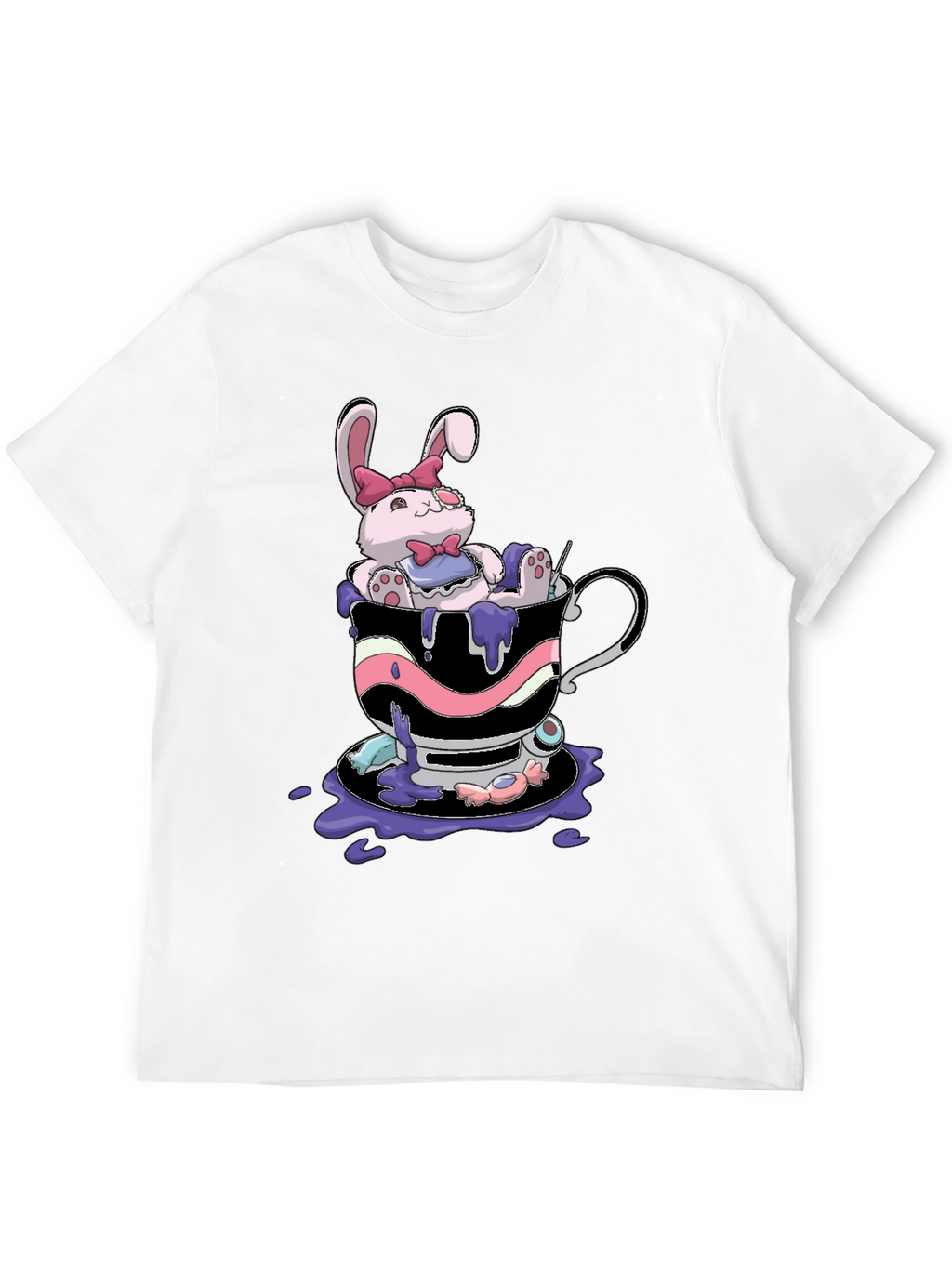 Cute Bunny Tea Cup Black T-Shirt
